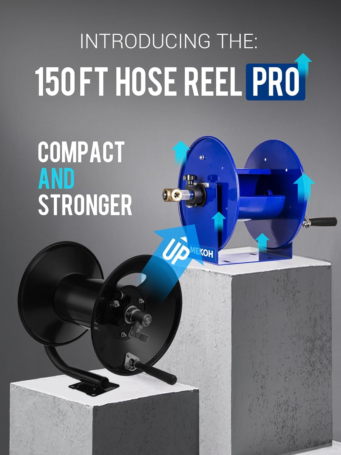 Pressure Washer Hose Reel 150Ftx3/8”, Manual Power Washer Hose Reel 300Ftx1/4” with M22 Fitting, 4500PSI Heavy Duty Hose Reel for Water, High Pressure Washer Reel with Trailer/Wall/Van Mount