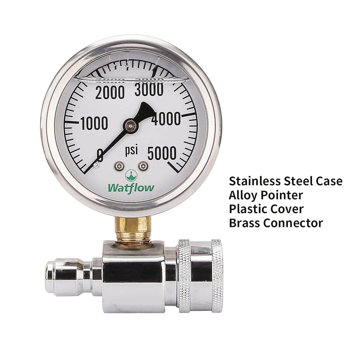 2-1/2" Pressure Washer Pressure Gauge Kit, 3/8 Inch Quick Connect, 0-5000 PSI, Liquid Filled