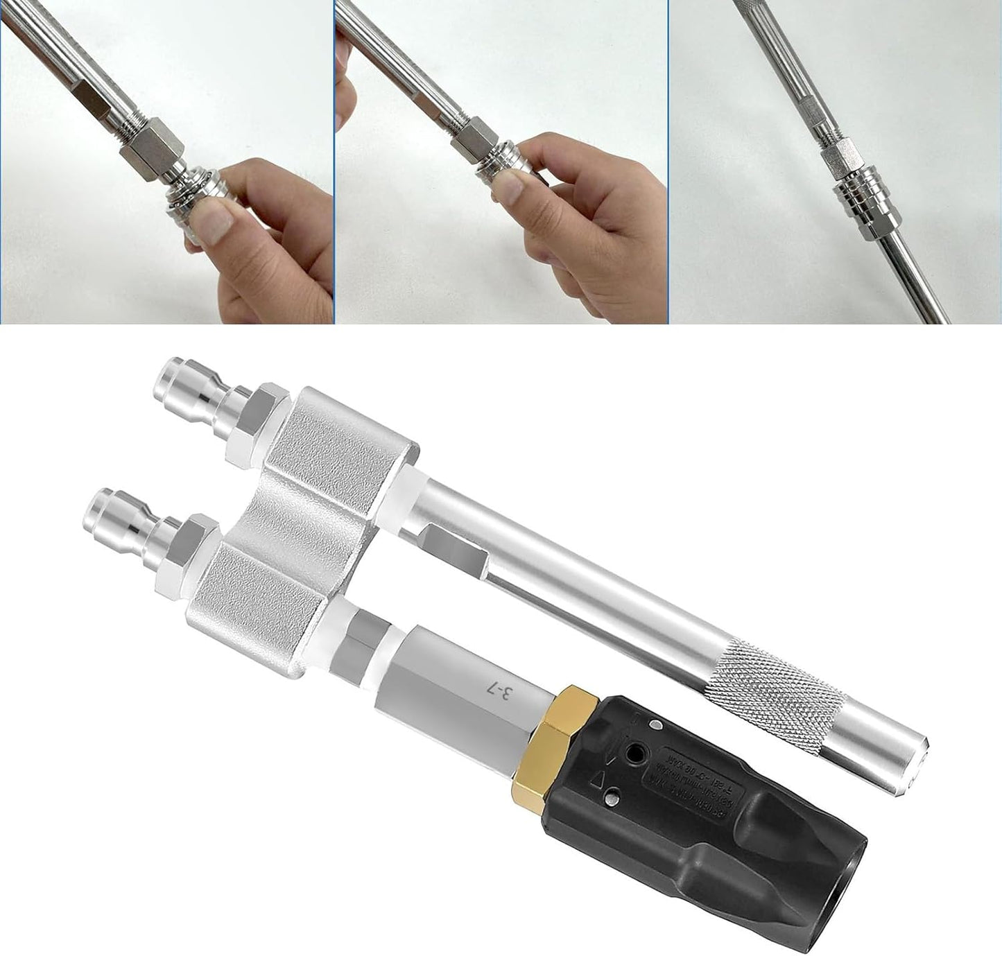 Pressure Washer Chemical Tip M5 Nozzles, 0 to 60° Adjustable, Long Reach Soap Nozzle, 3-7 GPM 1000-6000Psi 1/4In Fast Connect Downstream Soft Wash Nozzle for Washing Windows, Roofs