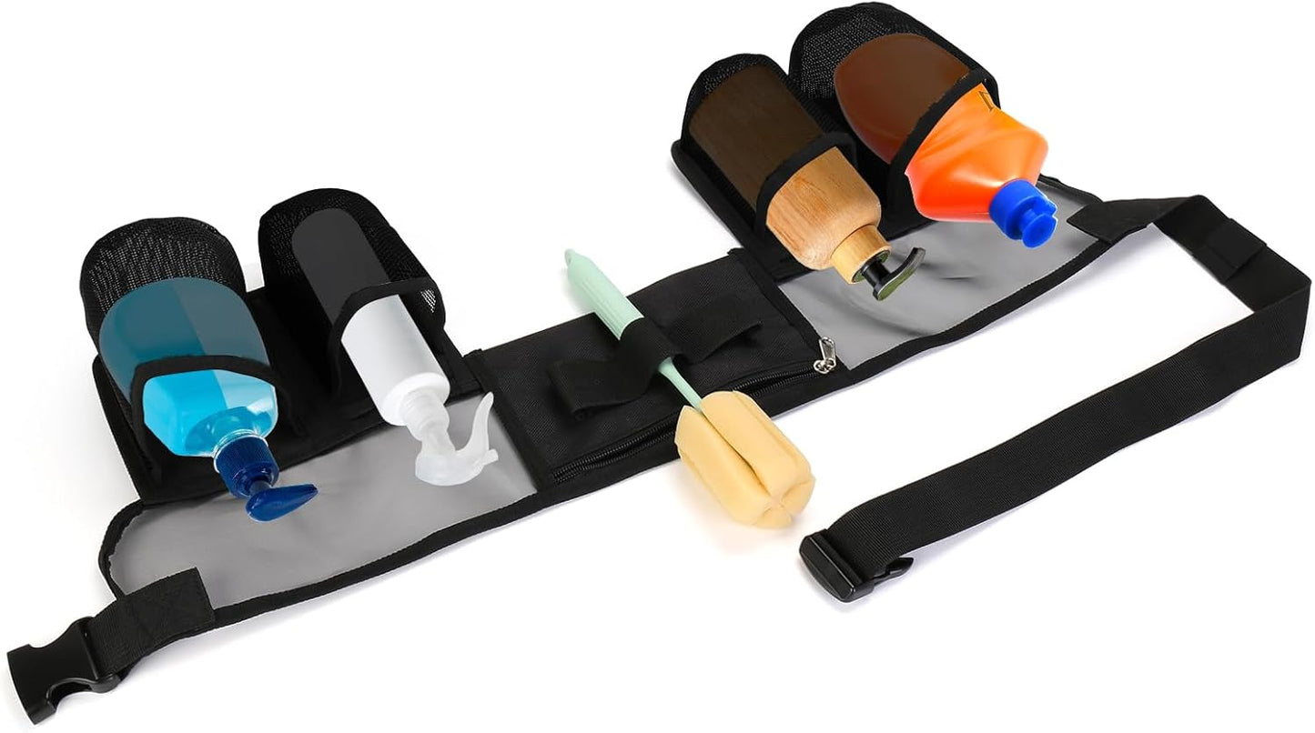 Tool Belt, Cleaning Apron for Cleaning Supplies, Tool Apron for Women and Men Housekeeping, Window Cleaning, 4 Bottle Carrier Bags, Black