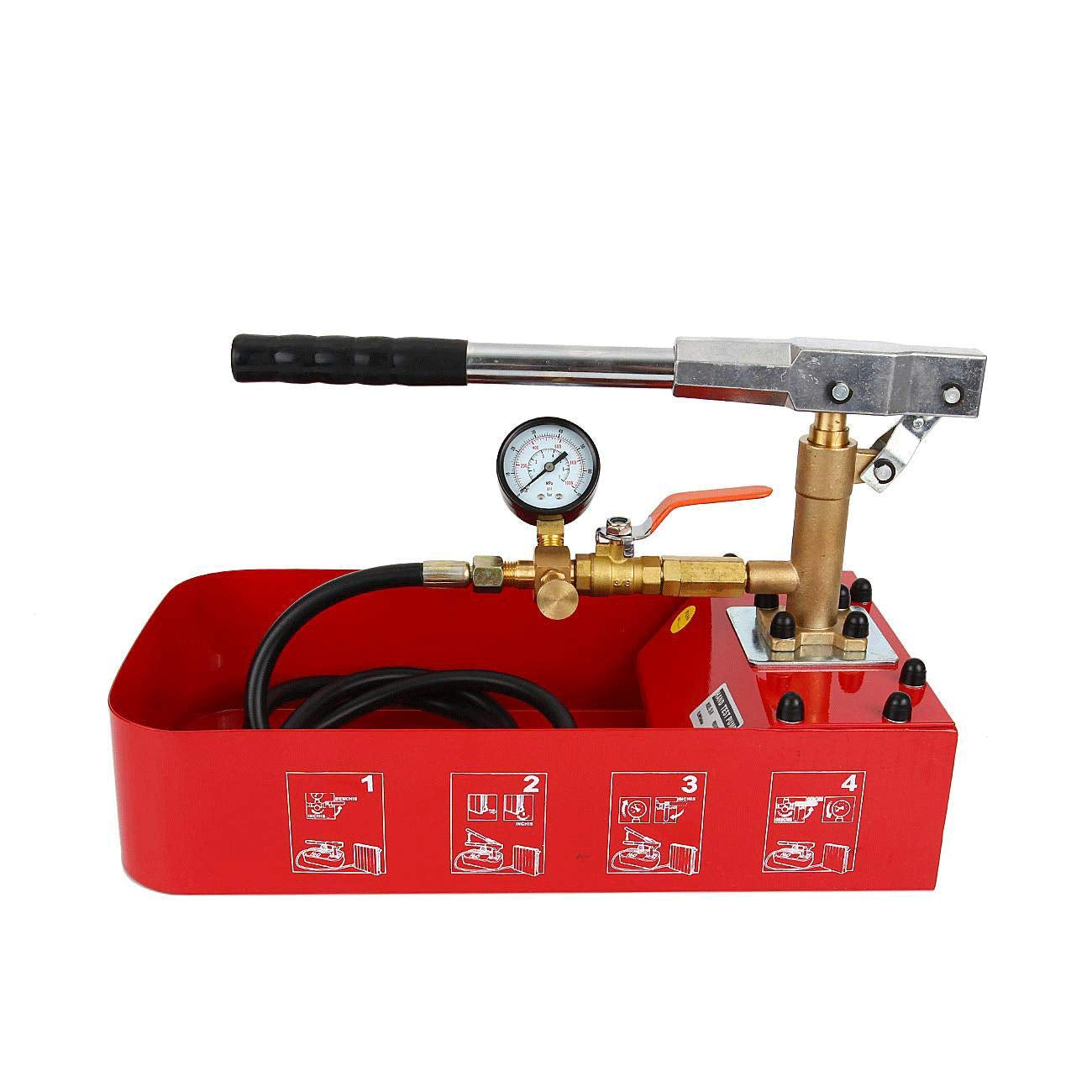 Hydrostatic Tester, Hydraulic Manual Water Pressure Test Pump, 5Mpa Pipe Leakage Pressure Tester with Gauge & 2 Gallon Tank
