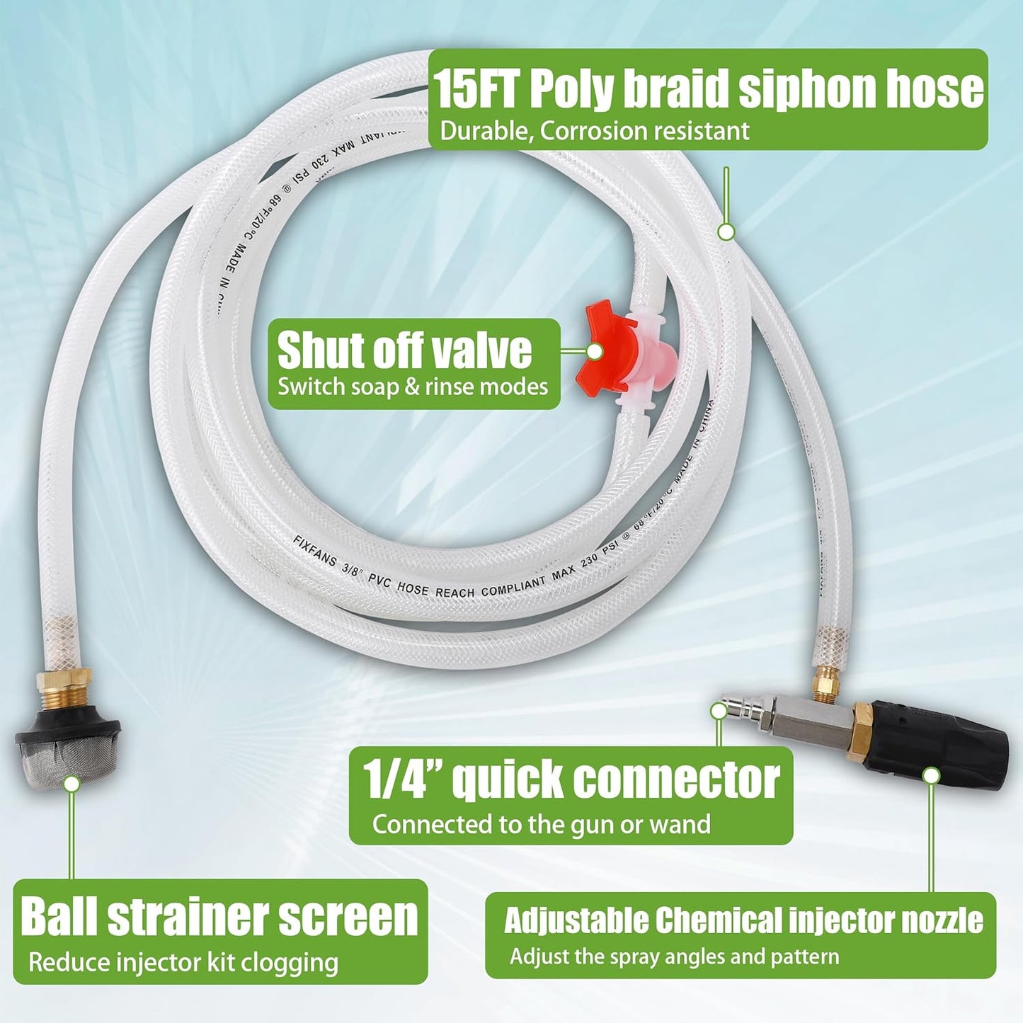 Adjustable Long Range Downstream Injection Nozzle Kit 4-4.5 GPM, Pressure Washer Spray Nozzle, High Power Washing External Chemical Injector with 1/4” Quick Connect, 2500 to 4000 PSI