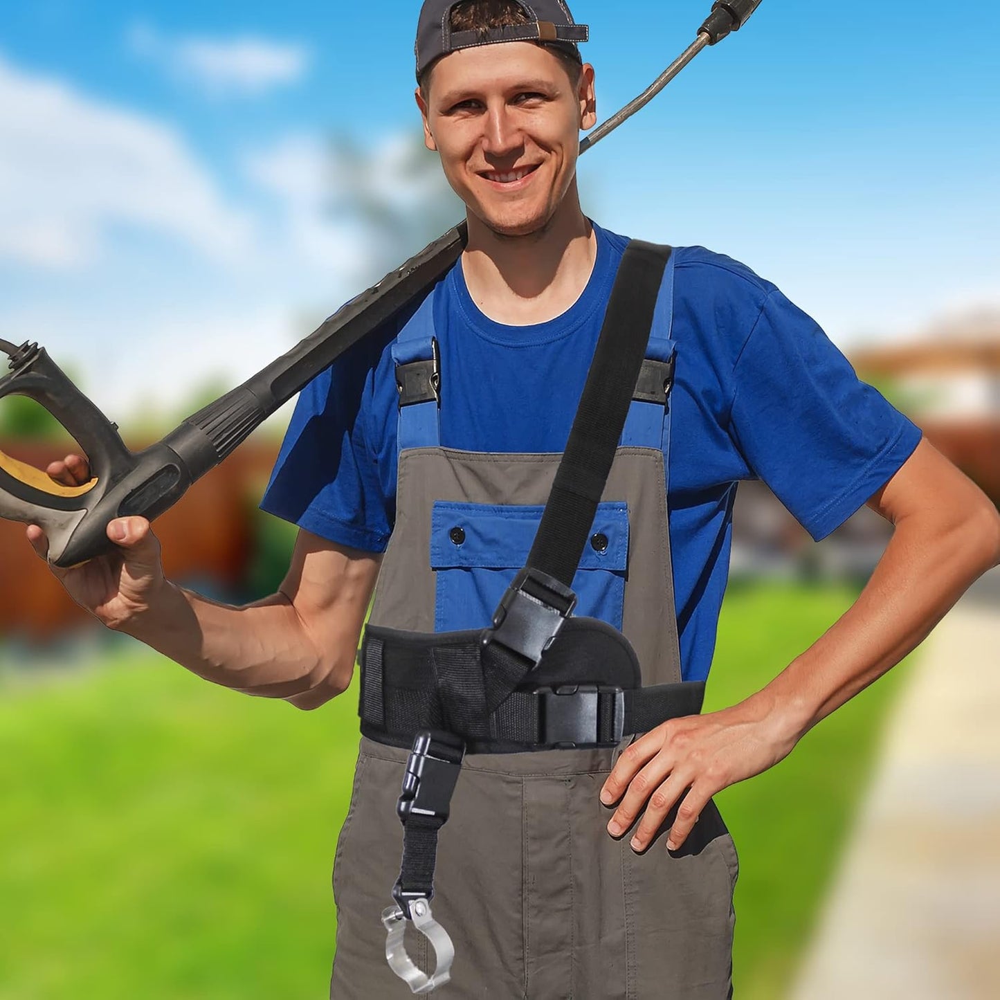 Pressure Washer Wand Belt, Telescoping Washer Support Harness with Sling Strap, Ideal for Pressure Washer Extension Wand 24 Feet, Works with General Pump, BE, MTM (Black)