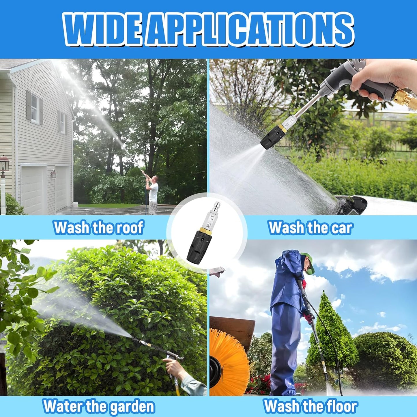 Adjustable Downstream Soft Wash Nozzle, Twist Nozzle 0 to 60° Spray Pattern with Low to High Reach, for Elevated Areas and Hard to Reach, for Use with Pressure Washer 3-7 GPM