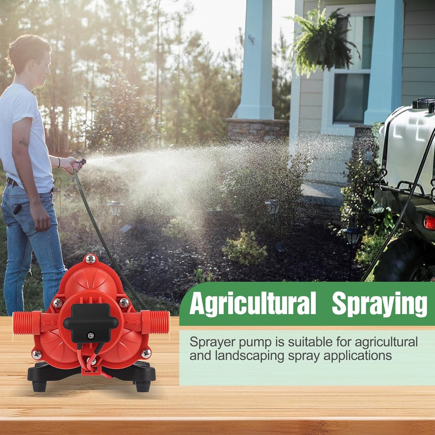 12V Pump, 5.5Gpm-10Amp-60Psi, Chemical and Corrosion Resistant, Compatible with Roundup, Diaphragm Pump with Pressure Switch and Self-Priming for Agricultural Spraying, Rv, Boats, Etc
