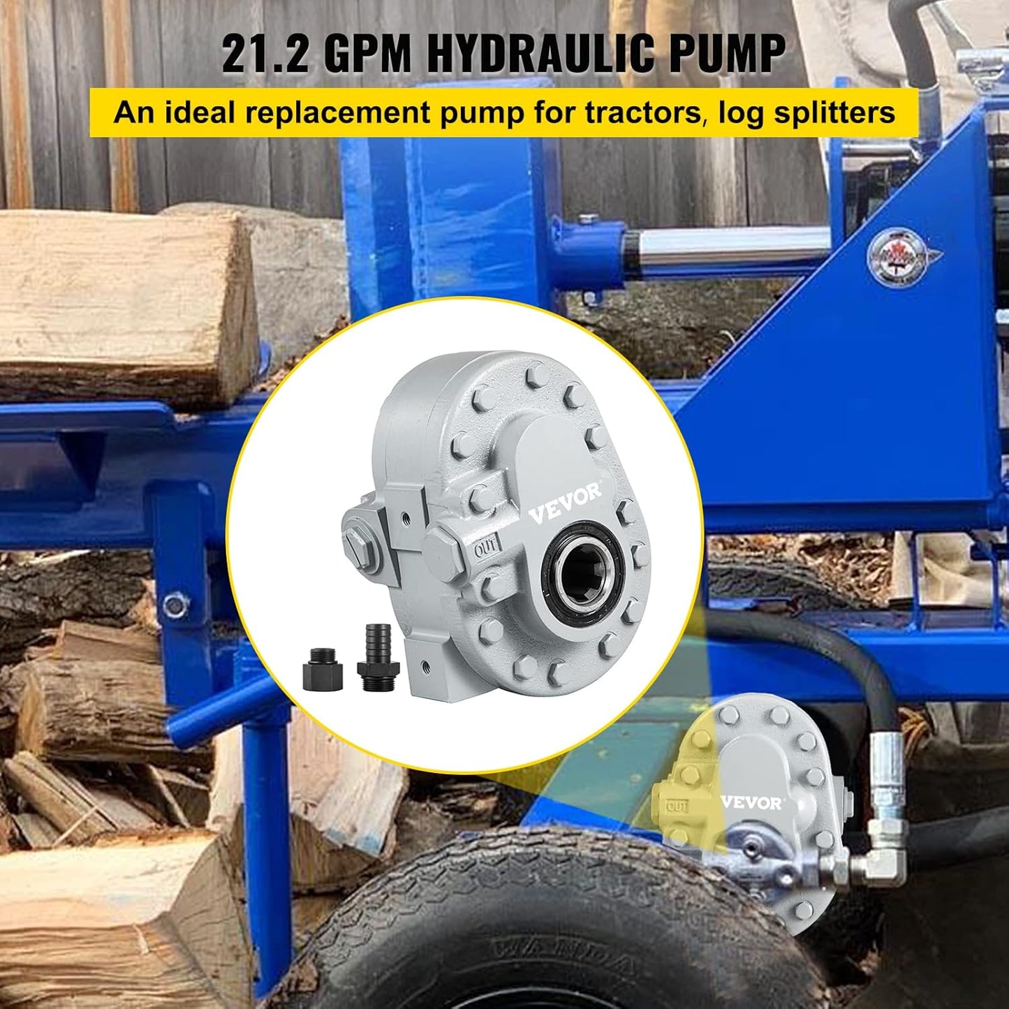 Hydraulic Pump 21.2GPM Hydraulic Motor 540RPM Log Splitter 2250PSI Hydraulic Splitter SAE 12 Outlet Port Hydraulic Pump for Log Splitter for Truck Tailgate Lift,Scissor Lift, Dump Trailer