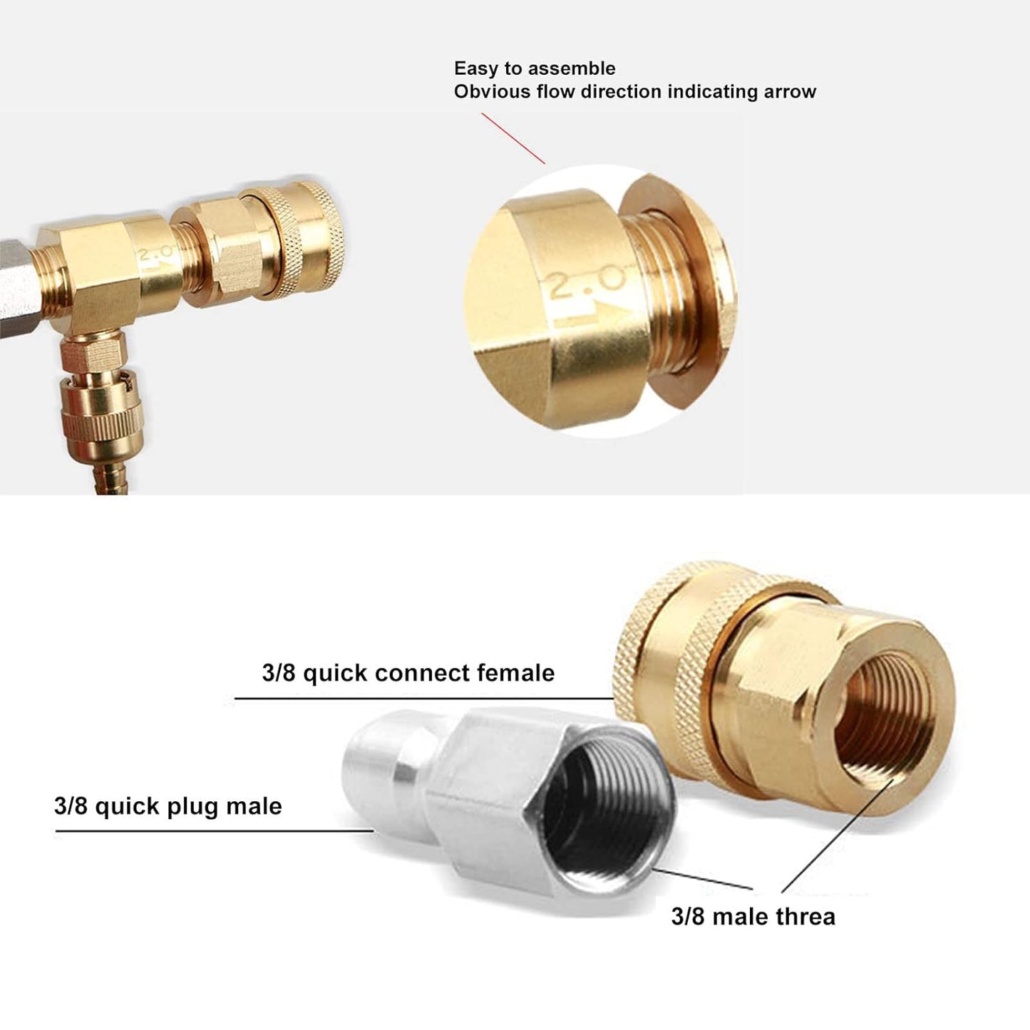 Chemical Injector Kit Chemical Injector Brass Stainless Adjustable Downstream Injector with 9.8Ft Tube 5000 PSI for Pressure Washer Tool Sets