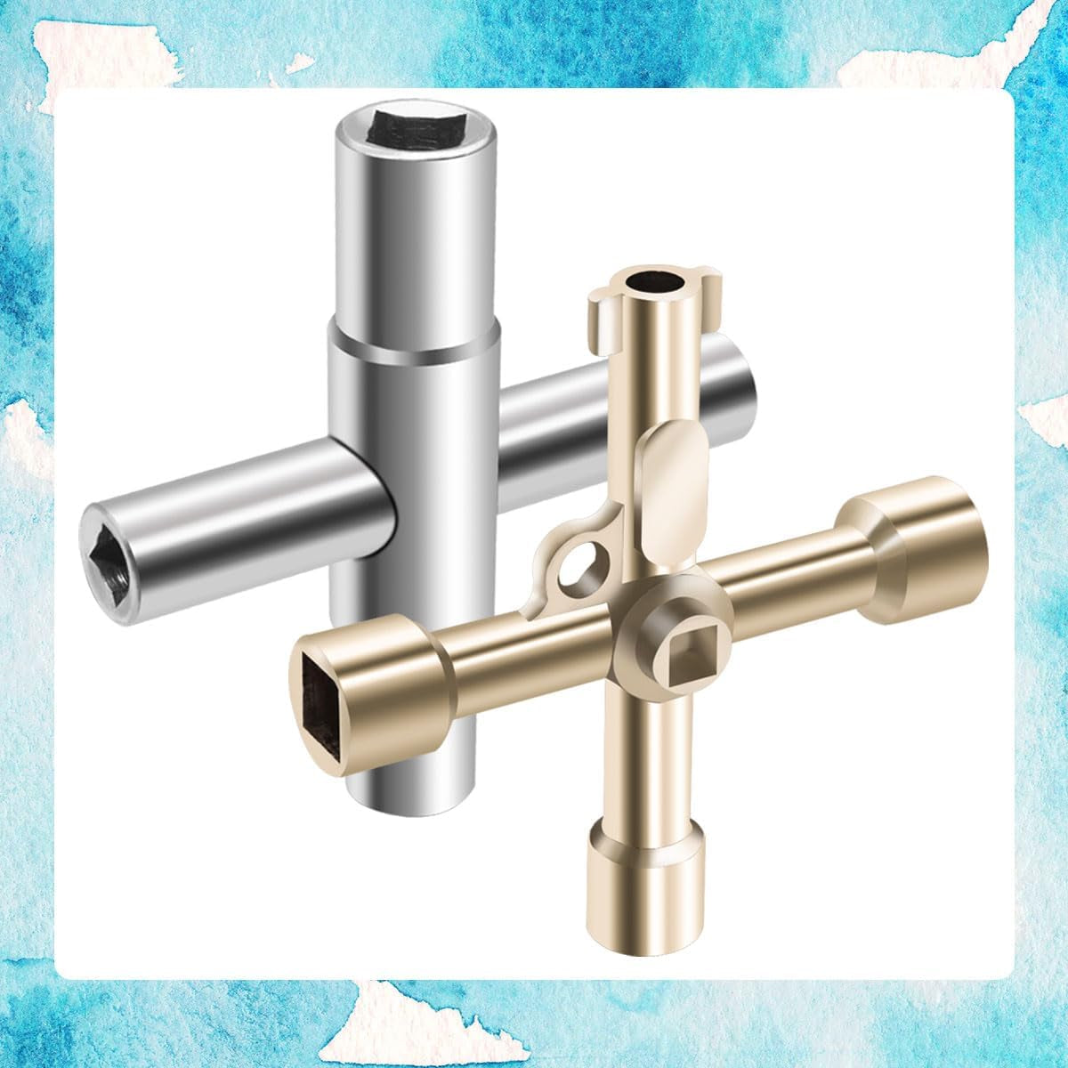 2PCS 4-Way and 6-Way Multifunctional Water Sillcock Key Wrench,Plated Steel Water Wrench Keys,Utility Key Kit for Faucet, Spigots and Valve O-089