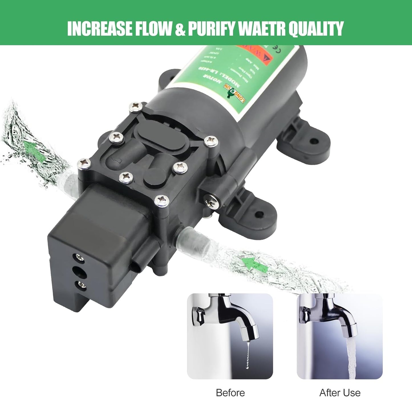 Fresh Water Pump 12V DC Diaphragm Pump with Adjustable Pressure Switch 6L/Min 1.56GPM Self Priming Sprayer Pump with 2 Hose Clamps 100PSI Agriculture Pump for RV Camper Marine Boat Garden Lawn
