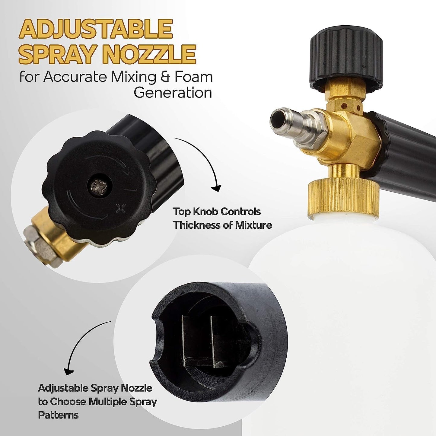 ENA Deal Foam Cannon 1L with 1/4” Standard Quick Connector for Pressure Washer Gun, Car Wash, Pressure Washer Accessories, Fits Most Pressure Washers