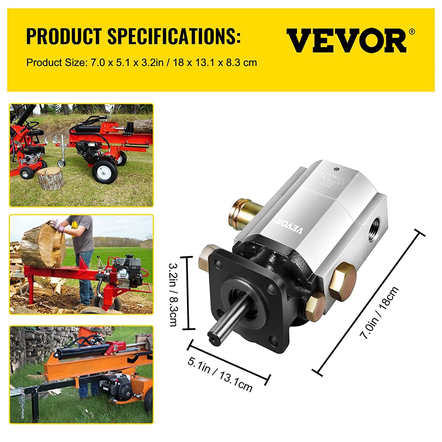 Hydraulic Wood Splitter Pump 3000 PSI 2 Stage Log Splitter Pump 13 GPM, Hydraulic Gear Pump 3600 RPM Aluminum Log Splitter Pumps 1/8" Keyed Shaft for Gas Log Splitters/Hydraulic Power Units