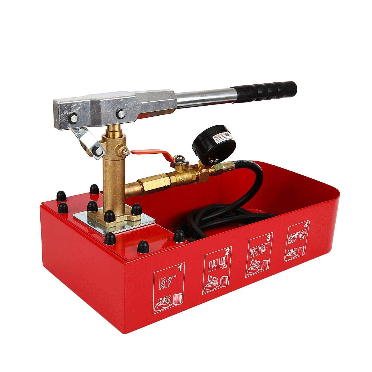 Hydrostatic Tester, Hydraulic Manual Water Pressure Test Pump, 5Mpa Pipe Leakage Pressure Tester with Gauge & 2 Gallon Tank