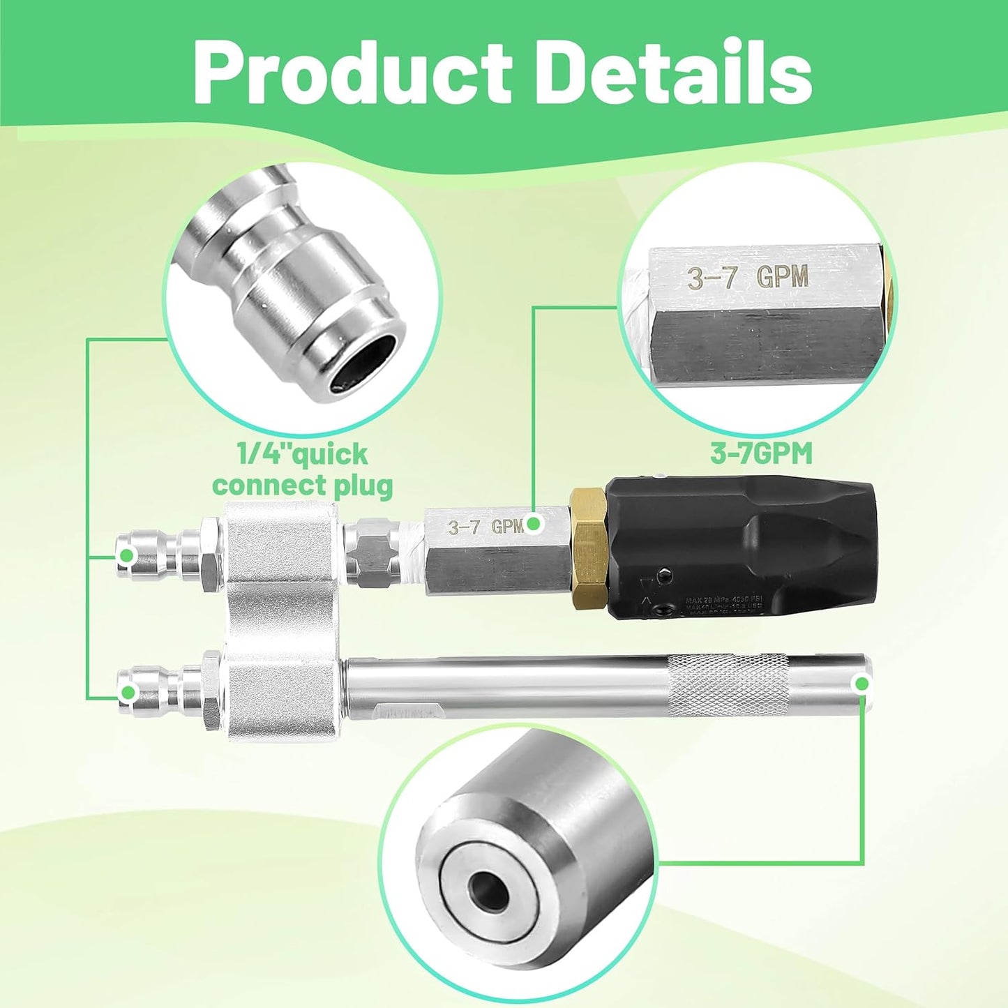 M5 Twist Nozzle for Pressure Washer, Adjustable Long Range Shooter Tip, 3-7 GPM, High Reach Soap Nozzle with 1/4" Quick Connect, Downstream Soft Wash Nozzle