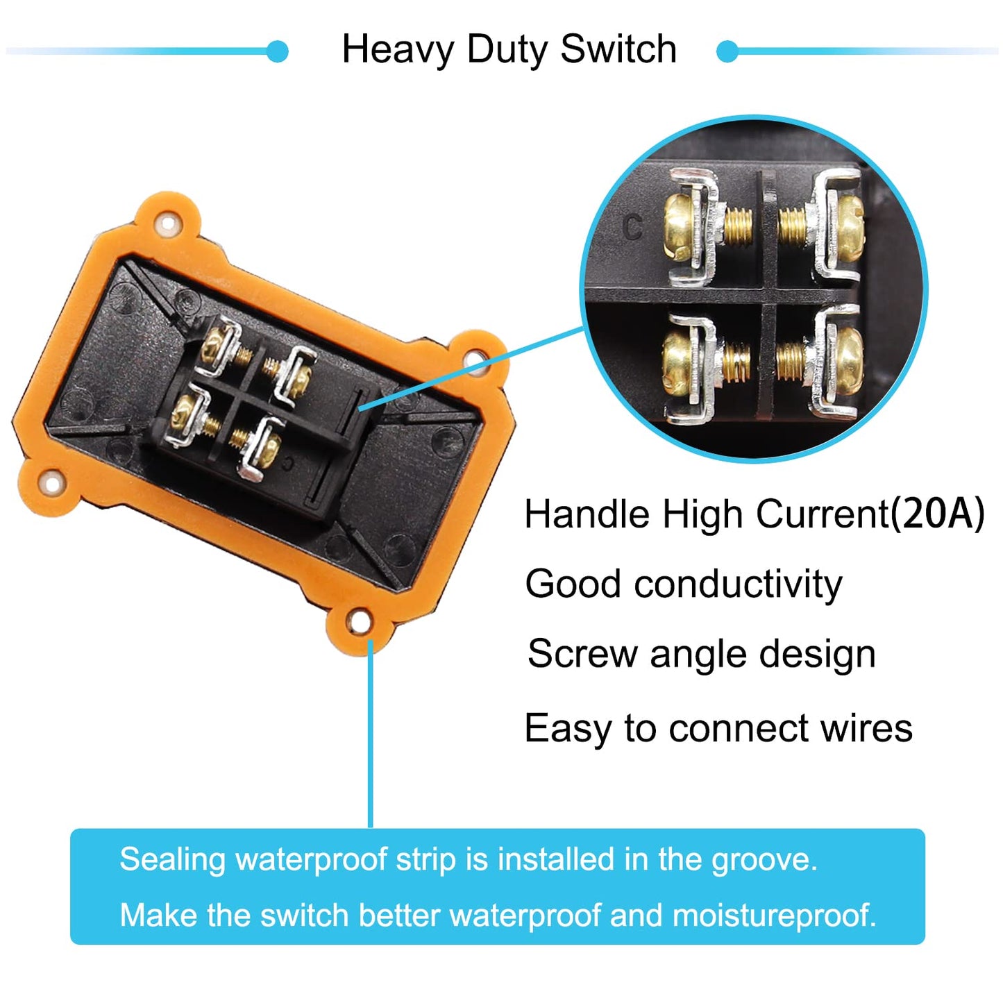 IP67 Waterproof Inline Cord Switch 12V DC 20A DPST 4Pin 2 Position on off Outdoor Toggle Switch with Red Light Rocker Button,Two-Side Entry & Exit Line
