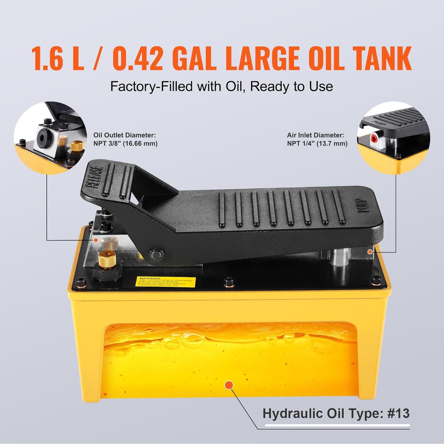 10,000PSI Air Hydraulic Pump, 0.42 Gal Reservoir, NPT 3/8 in Oil Outlet, NPT 1/4 in Inlet, Aluminum Shell Air Actuated Treadle Foot Pump, for Automobile Repair Frame Machine & Hydraulic Press