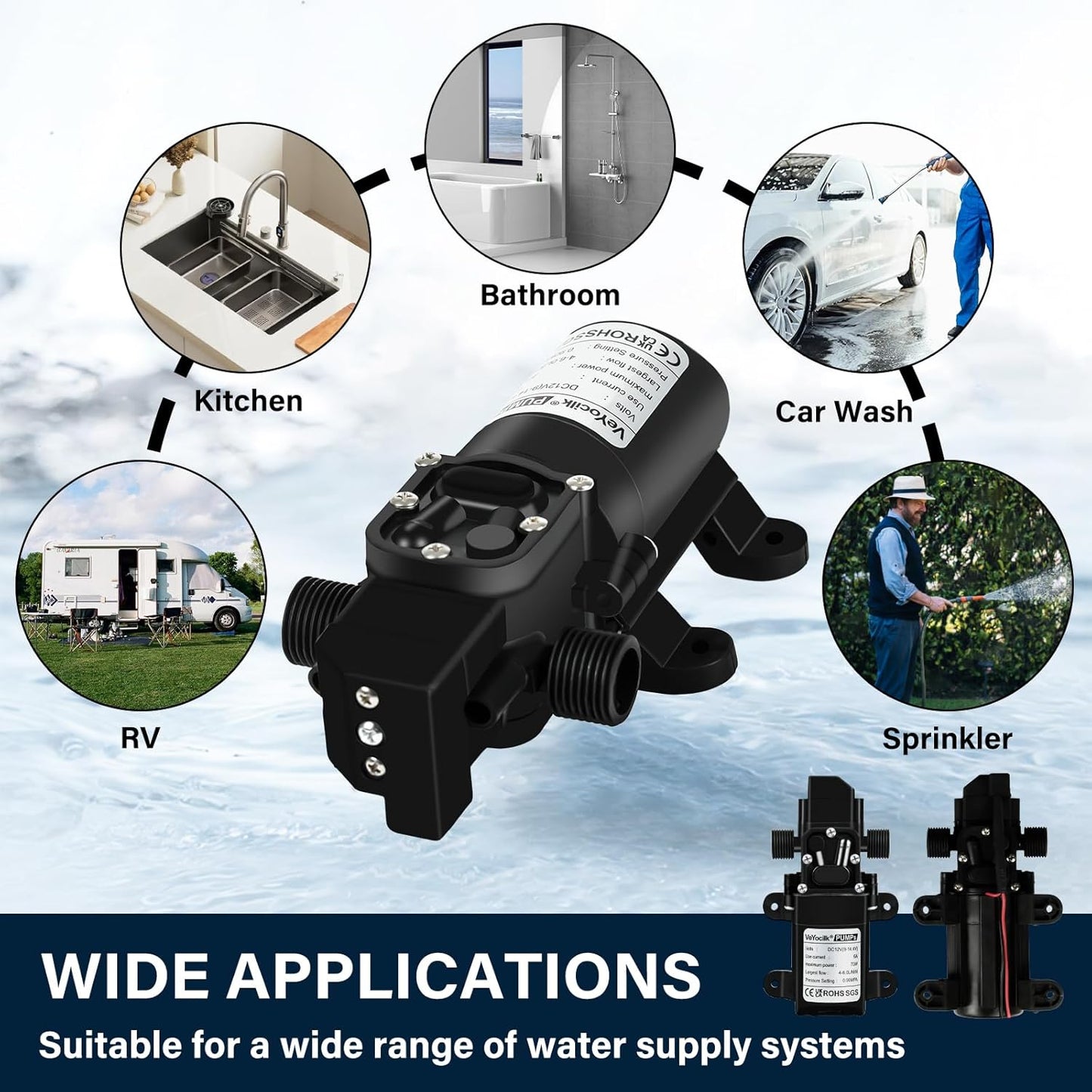DC 12V Diaphragm Water Pump,1Gpm, (4L/Min) 131Psi,Fresh Water Pump,Self Priming Sprayer Pump with Pressure Switch for RV Camper,Boat,Garden,Lawn,Water Tank