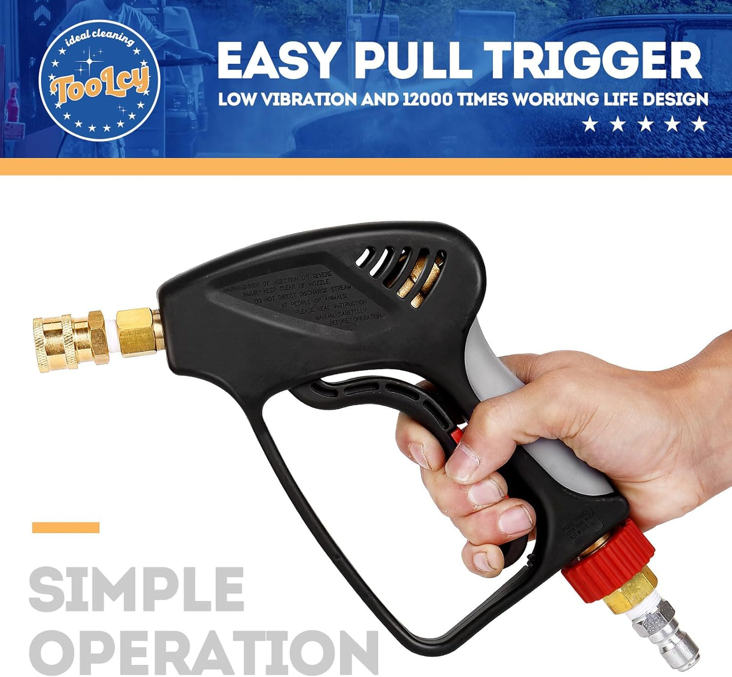 Pressure Washer Short Gun, Commercial 5000 PSI / 10.5 GPM with Nozzle Tips, 3/8" Swivel USA-NPT Thread X Quick Socket, Sturdy Design for Gas Power Washer