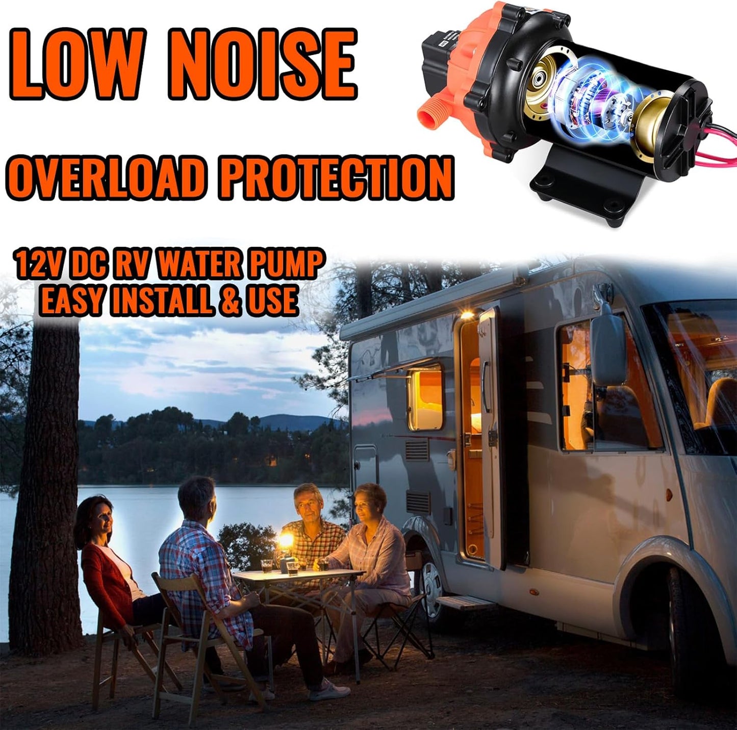 12V DC RV Fresh Water Pump, 7.0GPM 75PSI, Five Chamber Self-Priming Diaphragm Pump, Ideal for Rvs, Yachts, Farmland, and Garden Irrigation, with Heavy-Duty Pressure Switch and Filter