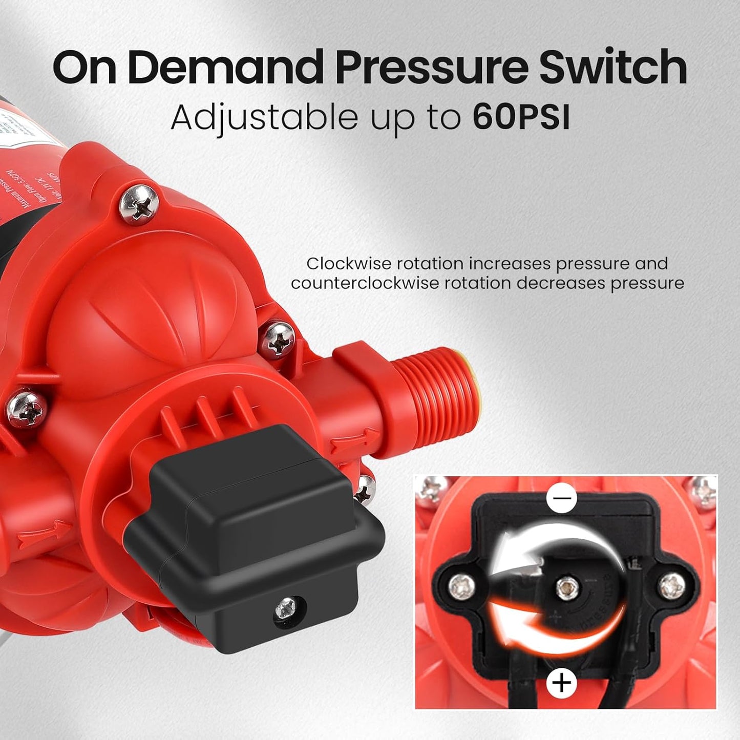 12V Pump, 5.5Gpm-10Amp-60Psi, Chemical and Corrosion Resistant, Compatible with Roundup, Diaphragm Pump with Pressure Switch and Self-Priming for Agricultural Spraying, Rv, Boats, Etc