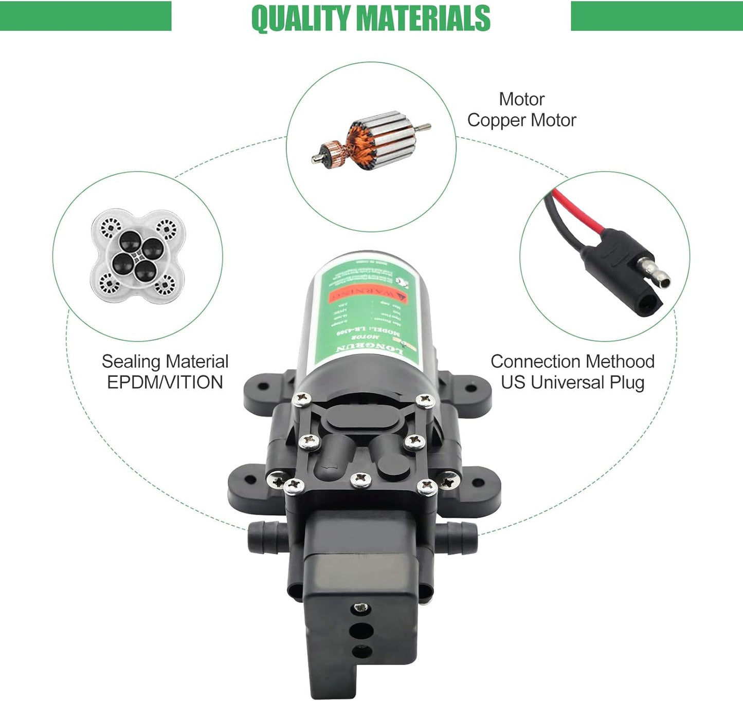 Fresh Water Pump 12V DC Diaphragm Pump with Adjustable Pressure Switch 6L/Min 1.56GPM Self Priming Sprayer Pump with 2 Hose Clamps 100PSI Agriculture Pump for RV Camper Marine Boat Garden Lawn