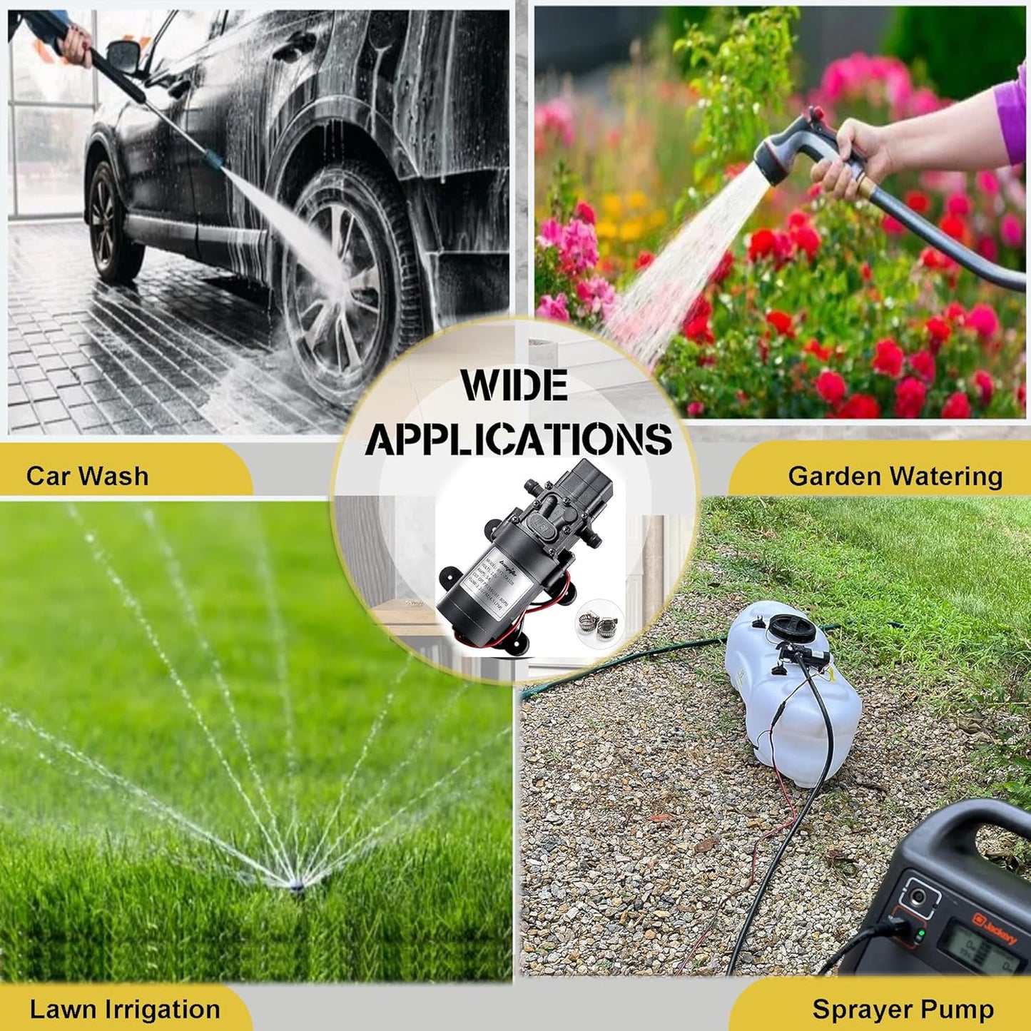 12V DC Water Transfer Pump with 2 Hose Clamps 12 Volt Diaphragm Pump Self Priming Sprayer Pump with Pressure Switch 4.5 L/Min 1.2 GPM 80 PSI Adjustable for Weed ATV Marine Boat