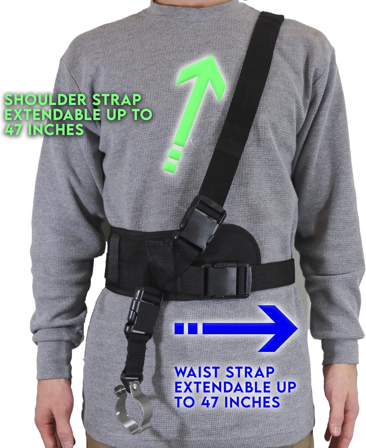 Pressure Washer Wand Belt, Telescoping Washer Support Harness with Sling Strap, Ideal for Pressure Washer Extension Wand 24 Feet, Works with General Pump, BE, MTM (Black)