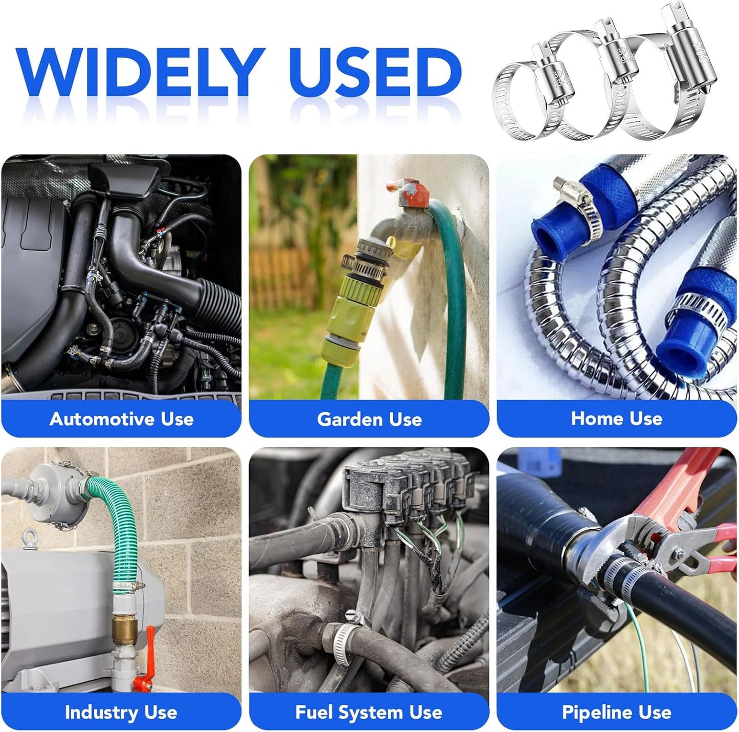 46PCS Premium Stainless Steel Hose Clamps Kit, 7 Size (1/4"-1-1/2") Adjustable Hose Clamp Assortment, Long-Lasting Worm Gear Clamps for Fuel Line, Plumbing, Automotive, Mechanical Applications