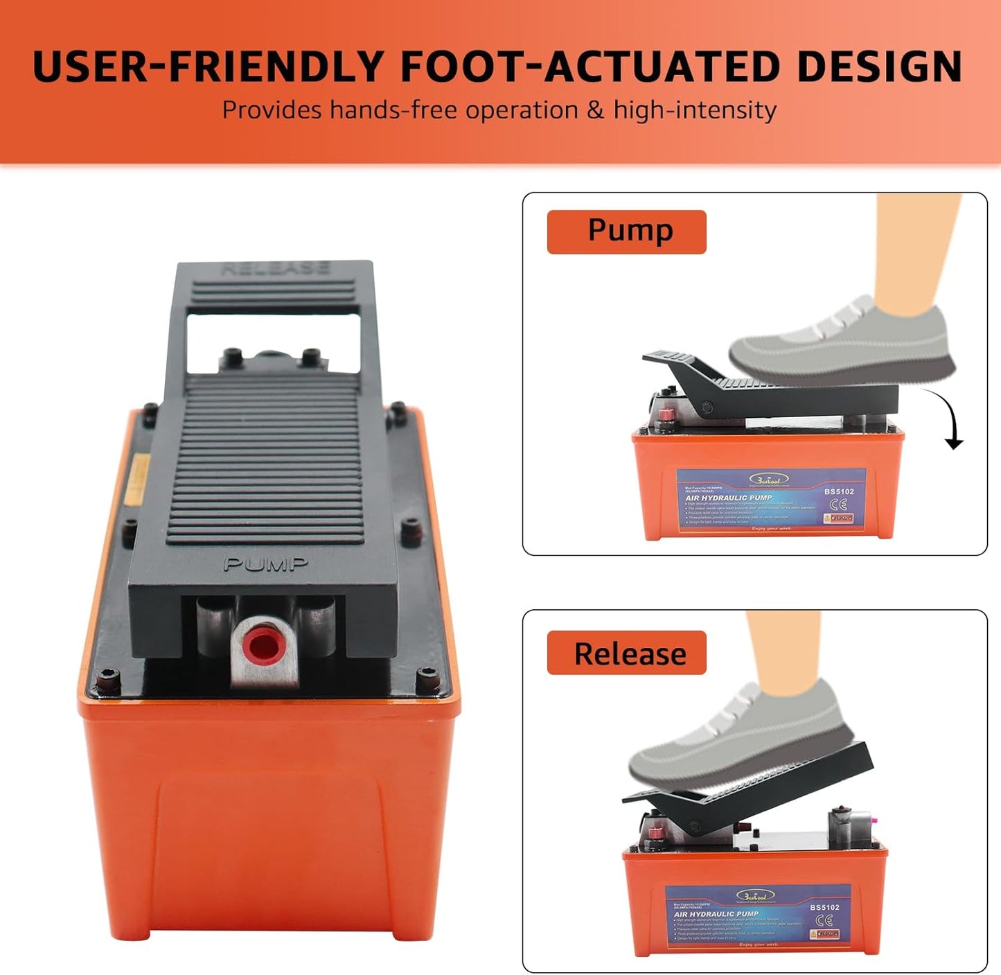 BESTOOL 10,000 PSI, 1/2 Gal Reservoir Foot-Operated Air Hydraulic Pump for Heavy Machinery Lifter & Auto Repair