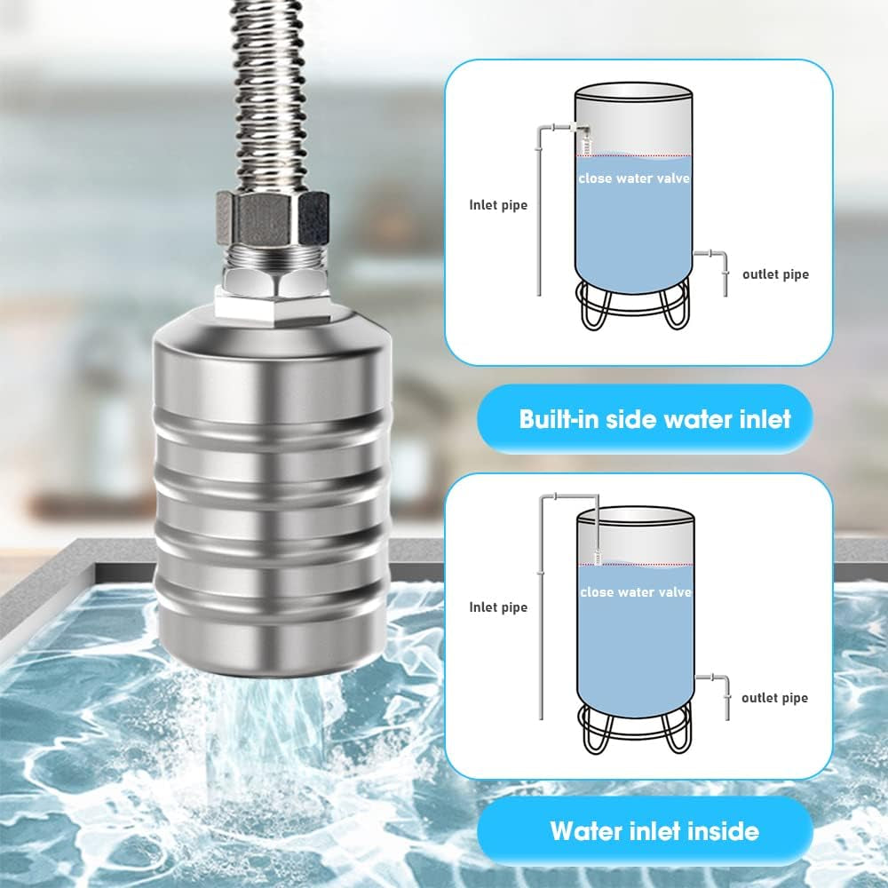Upgrade Water Float Valve,2024 New 304 Stainless Steel Fully Automatic Water Level Control Float Valve, 1/2" Automatic Water Level Control Float Valve for Water Tank (1/2'', Side Water Intake)