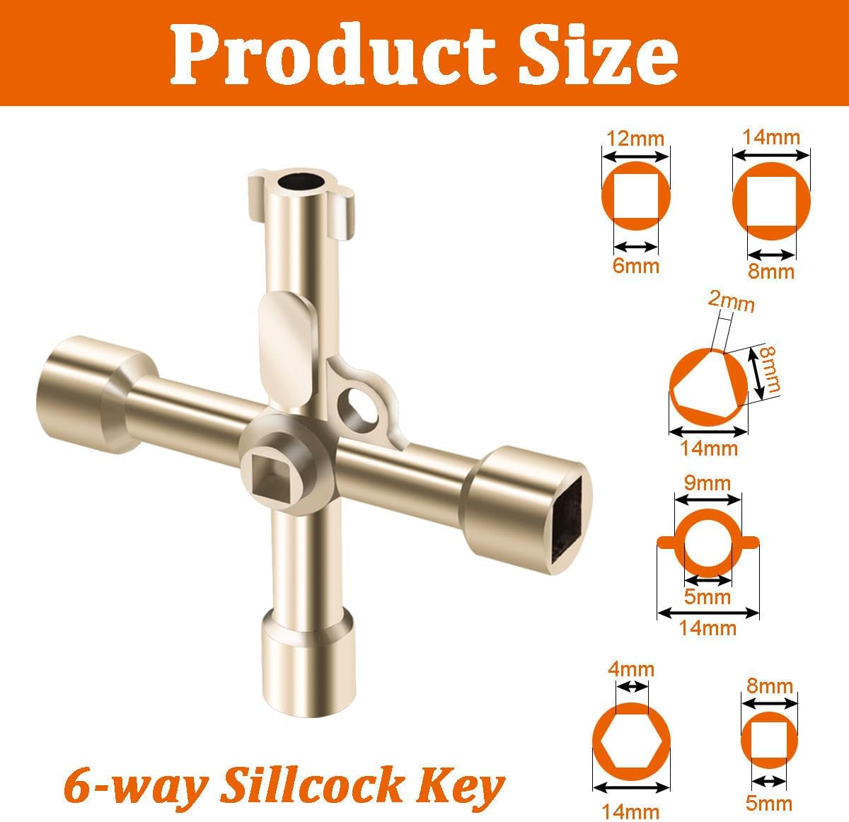 2PCS 4-Way and 6-Way Multifunctional Water Sillcock Key Wrench,Plated Steel Water Wrench Keys,Utility Key Kit for Faucet, Spigots and Valve O-089