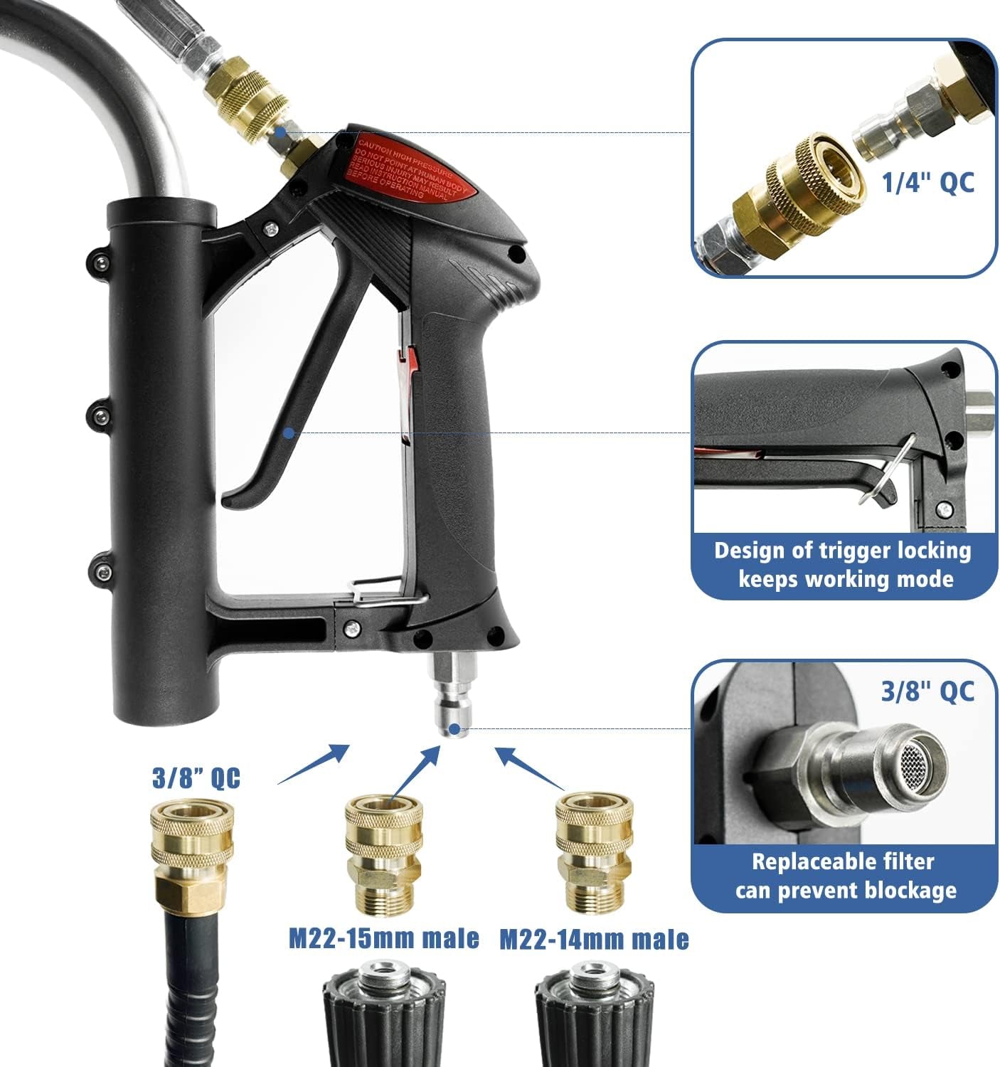 20" Pressure Washer Surface Cleaner with 4 Wheels,Dual Handle,Stainless Steel Housing, 4 Replacement Nozzles and 2 Hose Adapters,Ideal for Driveways, Sidewalks,Patios,Decks Cleaning