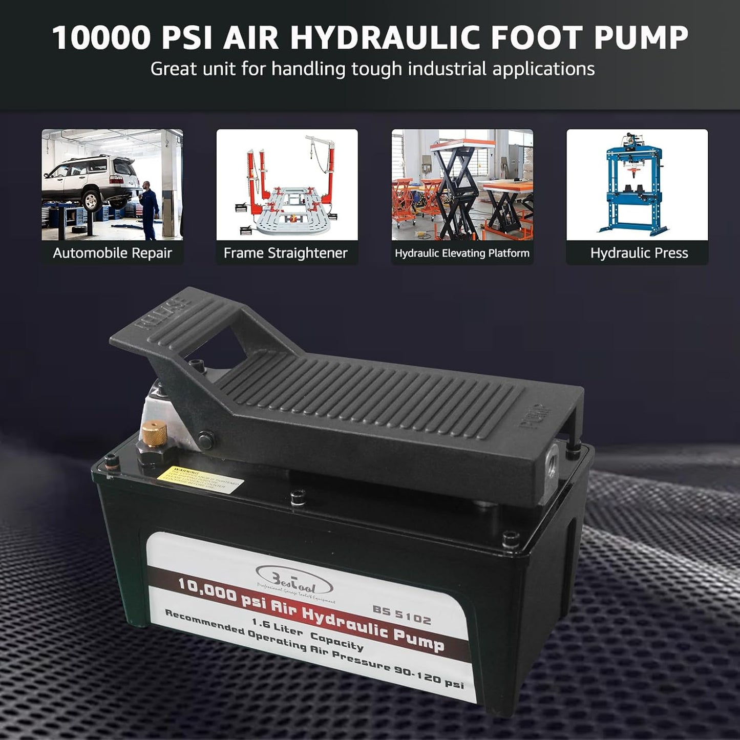 BESTOOL Air Hydraulic Pump - 10,000 PSI Hydraulic Foot Pump Pressure 1/2 Gal Reservoir Air Hydraulic Pump Air Actuated Treadle Foot Pump (Single Acting) Black