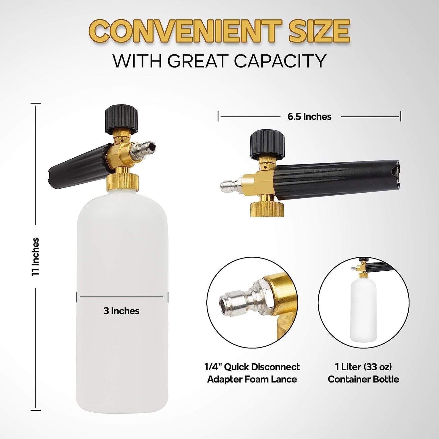 ENA Deal Foam Cannon 1L with 1/4” Standard Quick Connector for Pressure Washer Gun, Car Wash, Pressure Washer Accessories, Fits Most Pressure Washers
