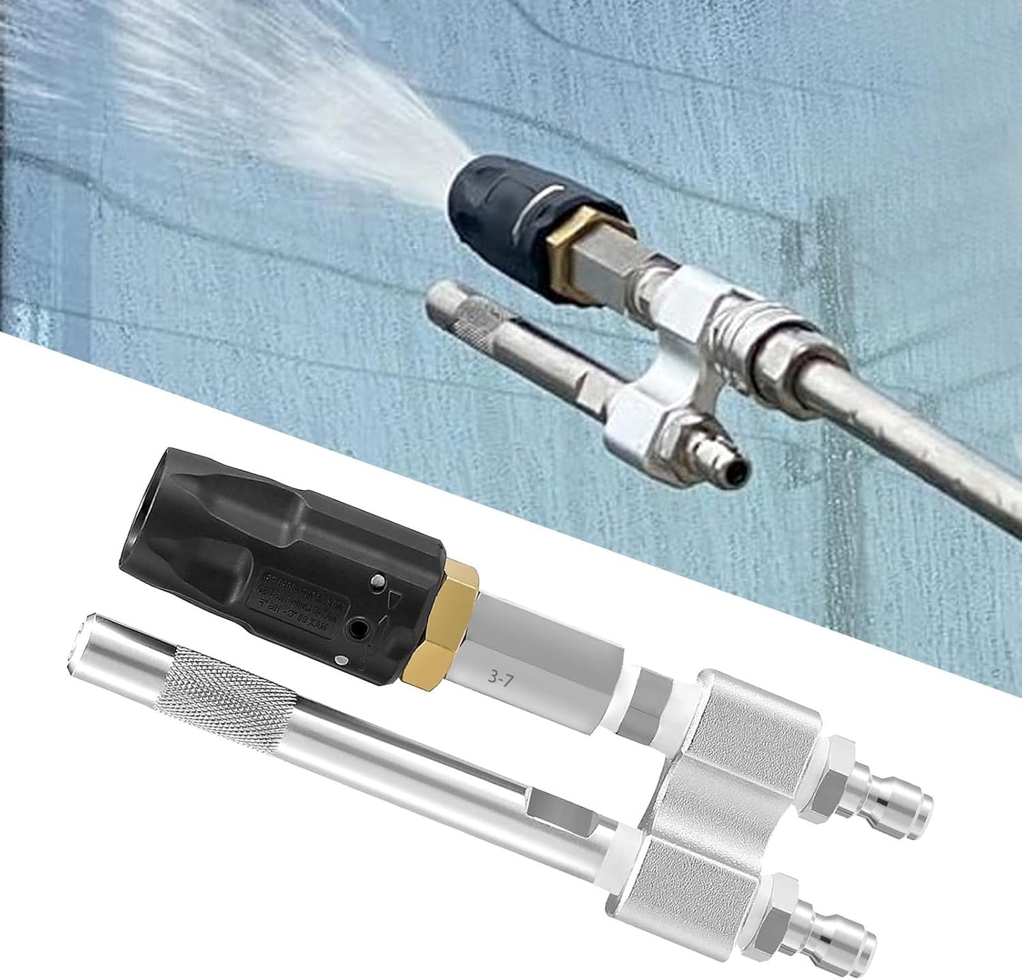 Pressure Washer Chemical Tip M5 Nozzles, 0 to 60° Adjustable, Long Reach Soap Nozzle, 3-7 GPM 1000-6000Psi 1/4In Fast Connect Downstream Soft Wash Nozzle for Washing Windows, Roofs