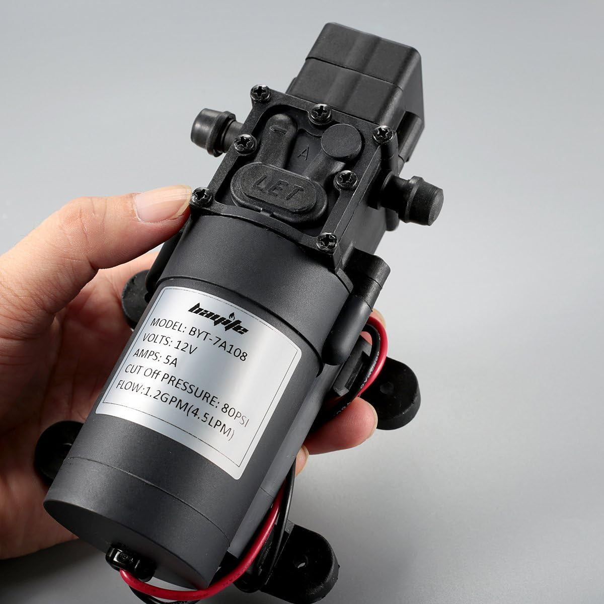 12V DC Water Transfer Pump with 2 Hose Clamps 12 Volt Diaphragm Pump Self Priming Sprayer Pump with Pressure Switch 4.5 L/Min 1.2 GPM 80 PSI Adjustable for Weed ATV Marine Boat