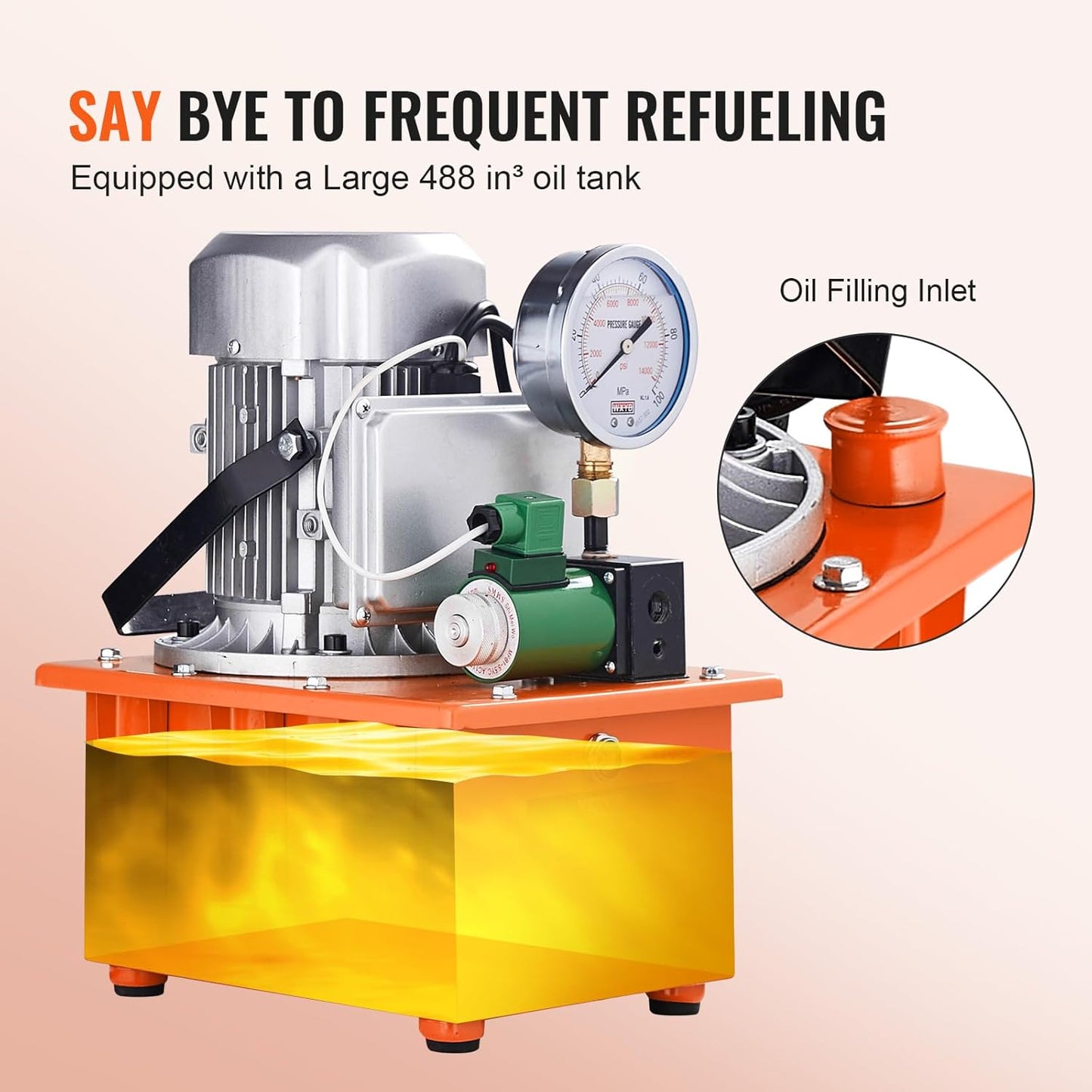 Electric Hydraulic Pump, 10000 PSI 750W 110V 488 In³/8L Capacity, Single Acting Solenoid Valve, Electric Driven Hydraulic Pump Power Pack Unit with Pedal Switch for Punching/Bending/Jack Machine