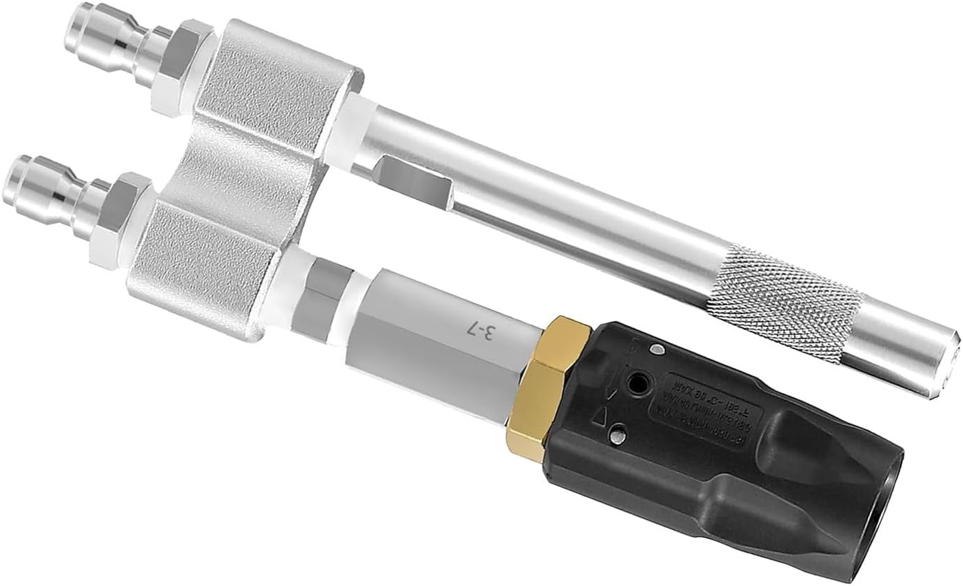 Pressure Washer Chemical Tip M5 Nozzles, 0 to 60° Adjustable, Long Reach Soap Nozzle, 3-7 GPM 1000-6000Psi 1/4In Fast Connect Downstream Soft Wash Nozzle for Washing Windows, Roofs