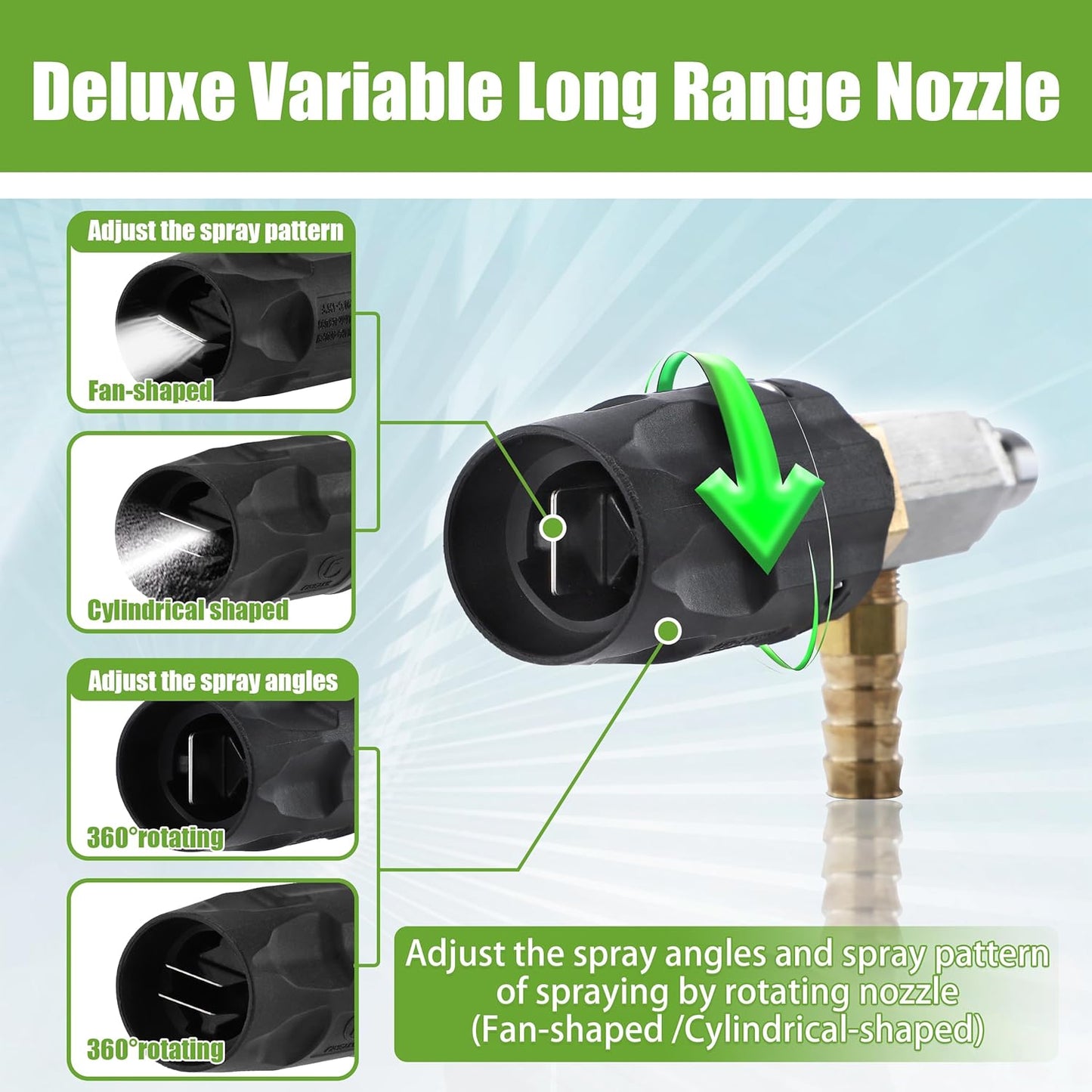 Adjustable Long Range Downstream Injection Nozzle Kit 4-4.5 GPM, Pressure Washer Spray Nozzle, High Power Washing External Chemical Injector with 1/4” Quick Connect, 2500 to 4000 PSI