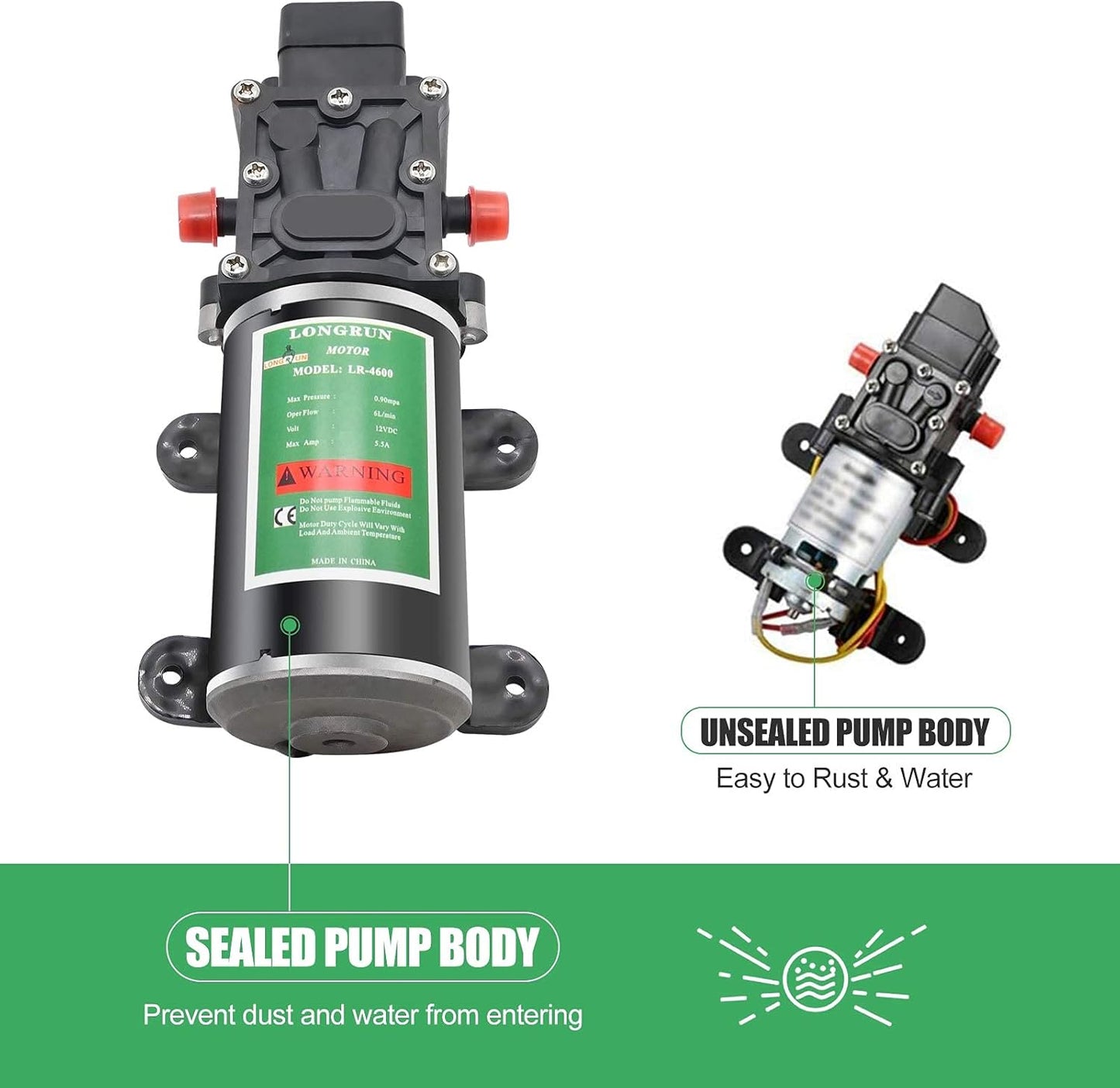 Fresh Water Pump 12V DC Diaphragm Pump with Adjustable Pressure Switch 6L/Min 1.56GPM Self Priming Sprayer Pump with 2 Hose Clamps 100PSI Agriculture Pump for RV Camper Marine Boat Garden Lawn