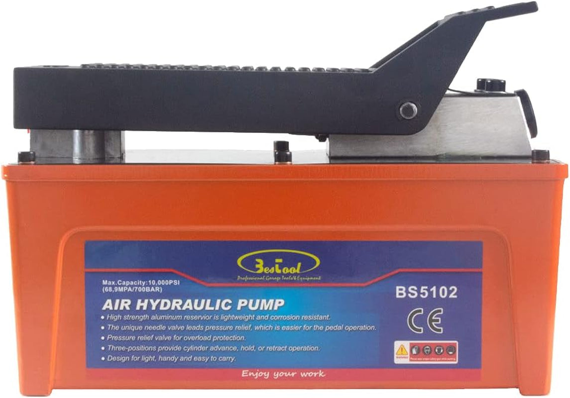 BESTOOL 10,000 PSI, 1/2 Gal Reservoir Foot-Operated Air Hydraulic Pump for Heavy Machinery Lifter & Auto Repair