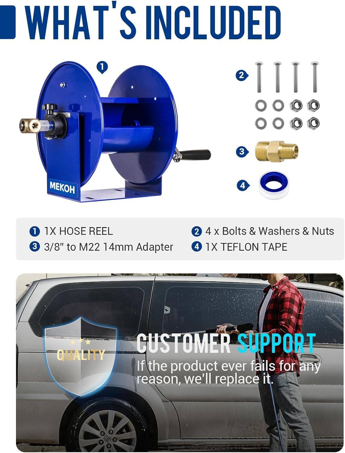 Pressure Washer Hose Reel 150Ftx3/8”, Manual Power Washer Hose Reel 300Ftx1/4” with M22 Fitting, 4500PSI Heavy Duty Hose Reel for Water, High Pressure Washer Reel with Trailer/Wall/Van Mount
