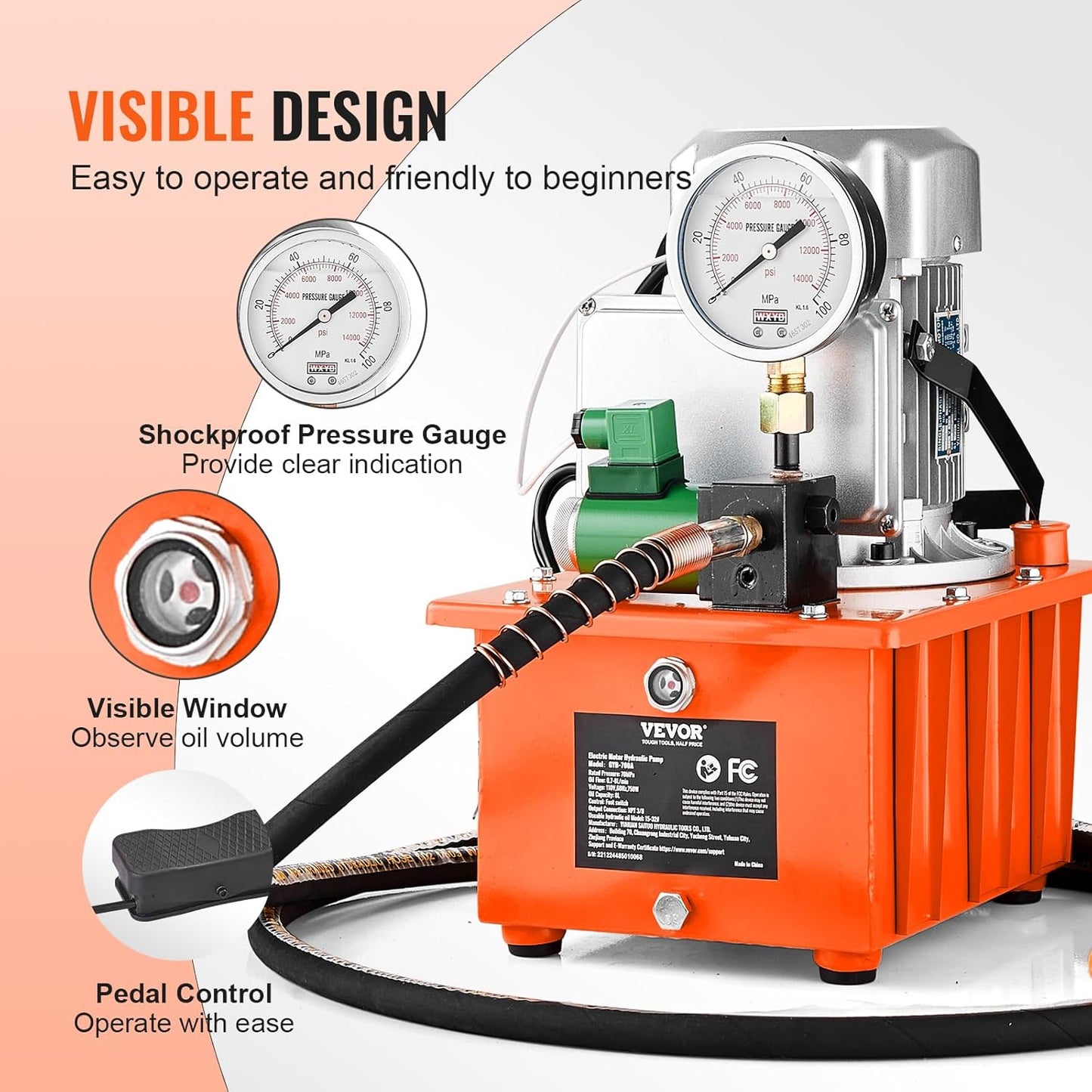Electric Hydraulic Pump, 10000 PSI 750W 110V 488 In³/8L Capacity, Single Acting Solenoid Valve, Electric Driven Hydraulic Pump Power Pack Unit with Pedal Switch for Punching/Bending/Jack Machine