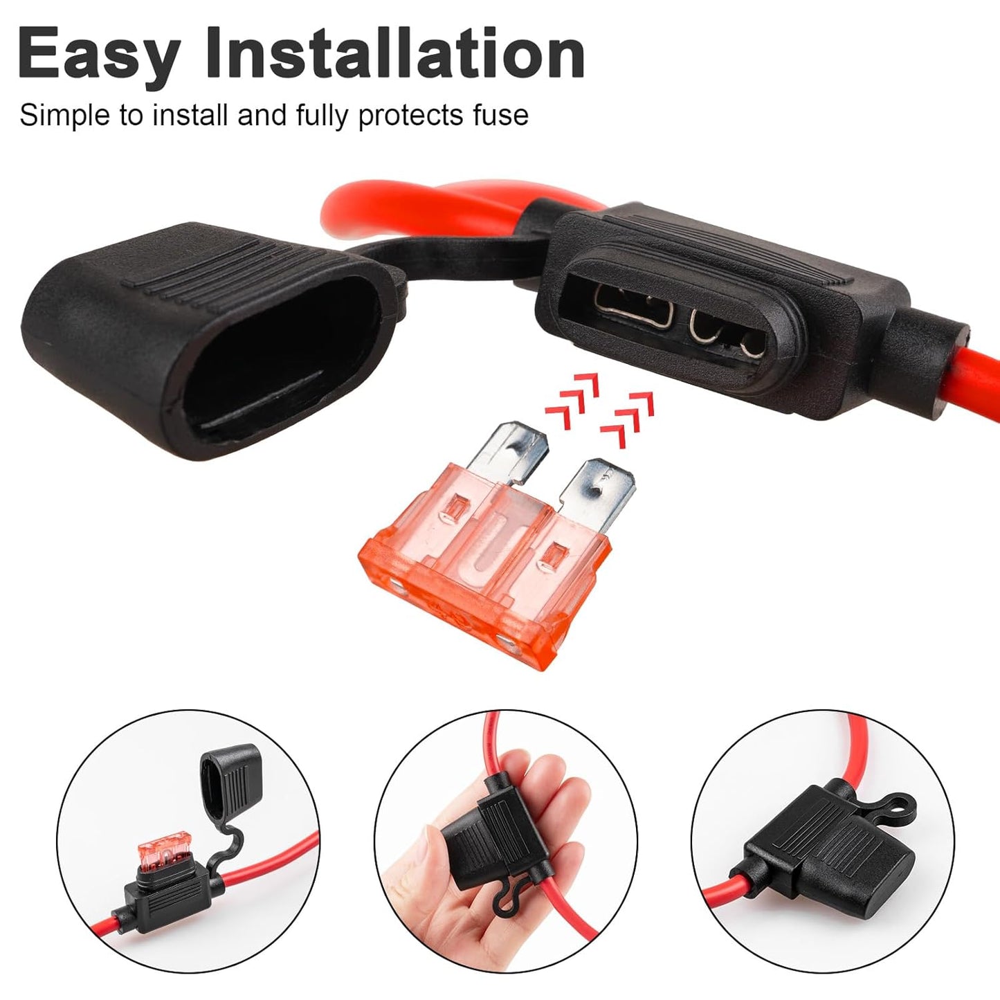 4PCS Inline Fuse Holder, 10 Gauge in Line Blade Fuse Holders with 12V 40 AMP Inline Fuse, Professional ATC Standard Car Automotive Marine Waterproof Fuse Holder