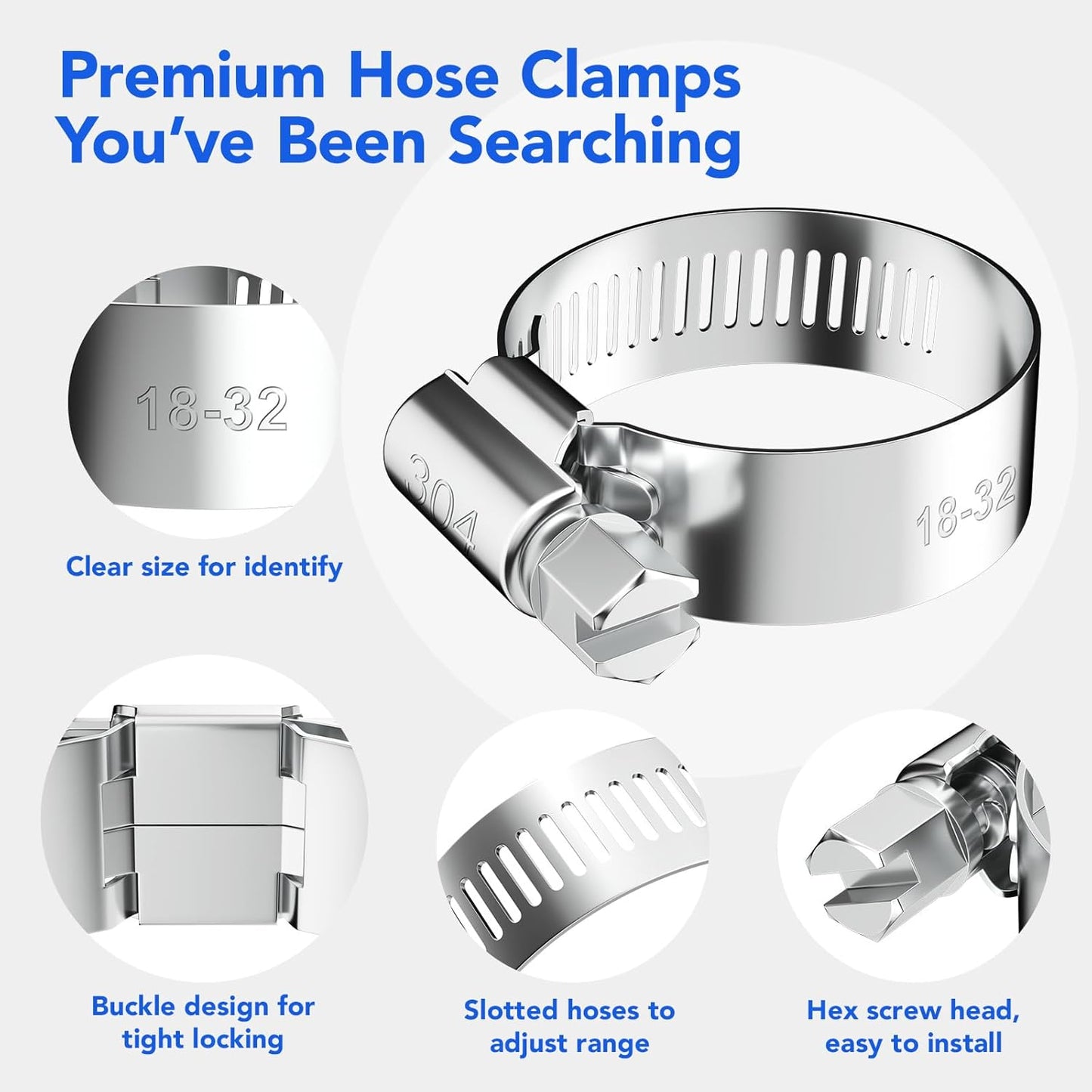 46PCS Premium Stainless Steel Hose Clamps Kit, 7 Size (1/4"-1-1/2") Adjustable Hose Clamp Assortment, Long-Lasting Worm Gear Clamps for Fuel Line, Plumbing, Automotive, Mechanical Applications