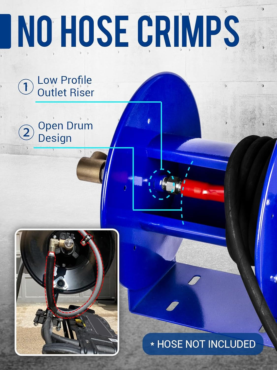 Pressure Washer Hose Reel 150Ftx3/8”, Manual Power Washer Hose Reel 300Ftx1/4” with M22 Fitting, 4500PSI Heavy Duty Hose Reel for Water, High Pressure Washer Reel with Trailer/Wall/Van Mount