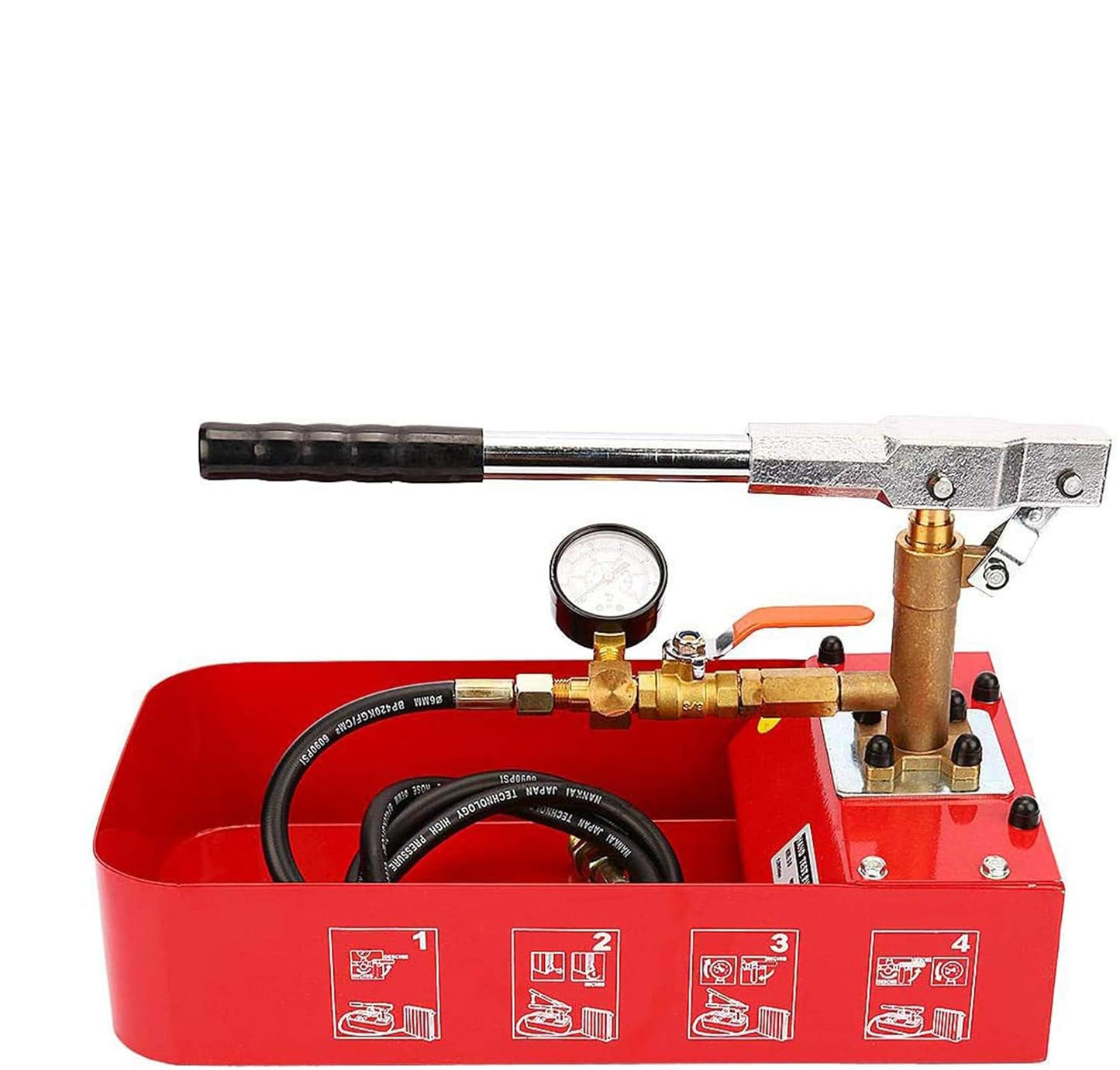 Hydrostatic Tester, Hydraulic Manual Water Pressure Test Pump, 5Mpa Pipe Leakage Pressure Tester with Gauge & 2 Gallon Tank