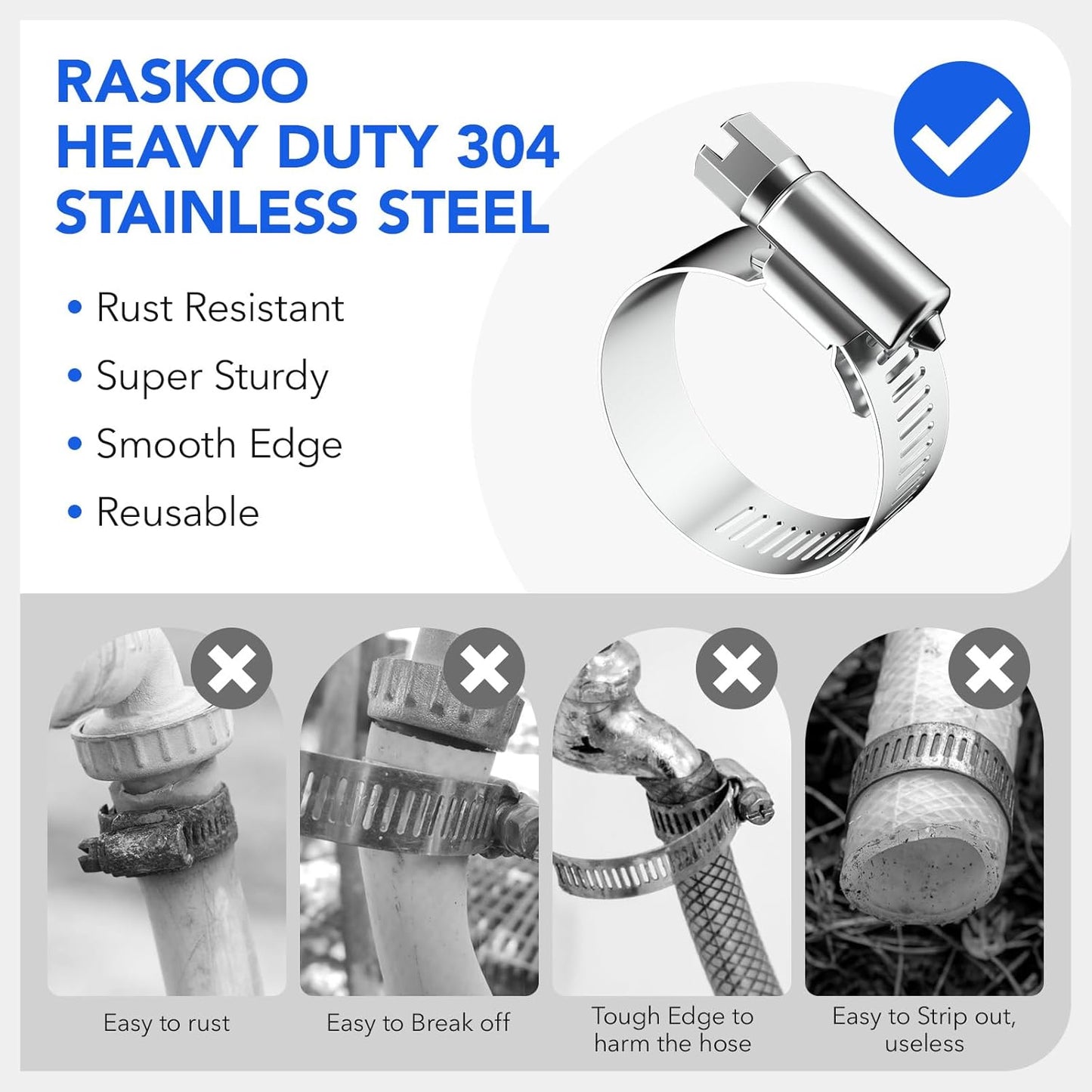 46PCS Premium Stainless Steel Hose Clamps Kit, 7 Size (1/4"-1-1/2") Adjustable Hose Clamp Assortment, Long-Lasting Worm Gear Clamps for Fuel Line, Plumbing, Automotive, Mechanical Applications