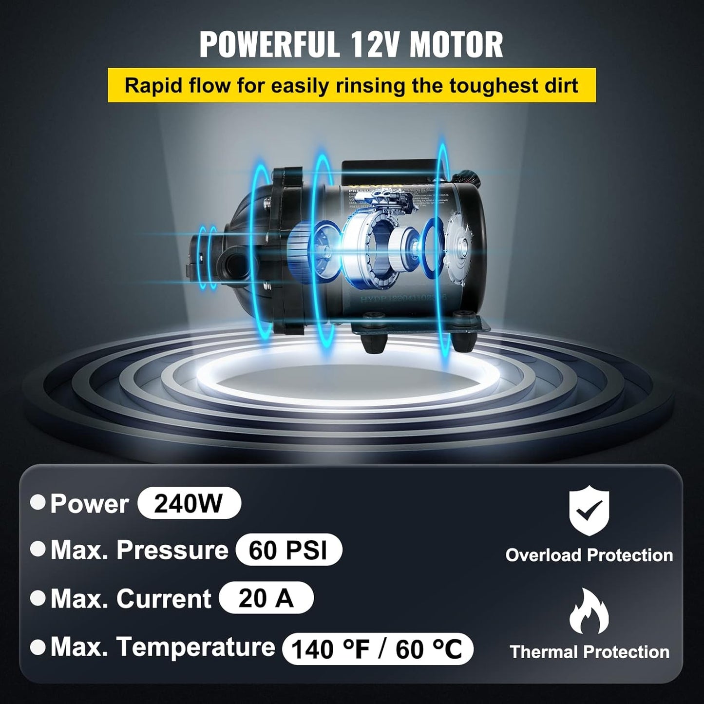 Washdown Pump, 12V DC, 7 GPM 60 PSI, Max. 10 FT Lift Self Priming Water Pump, W/Epdm Valve, Universal Salt Water Strainer & Female/Male Thread, for RV, Marine Deck, Yacht