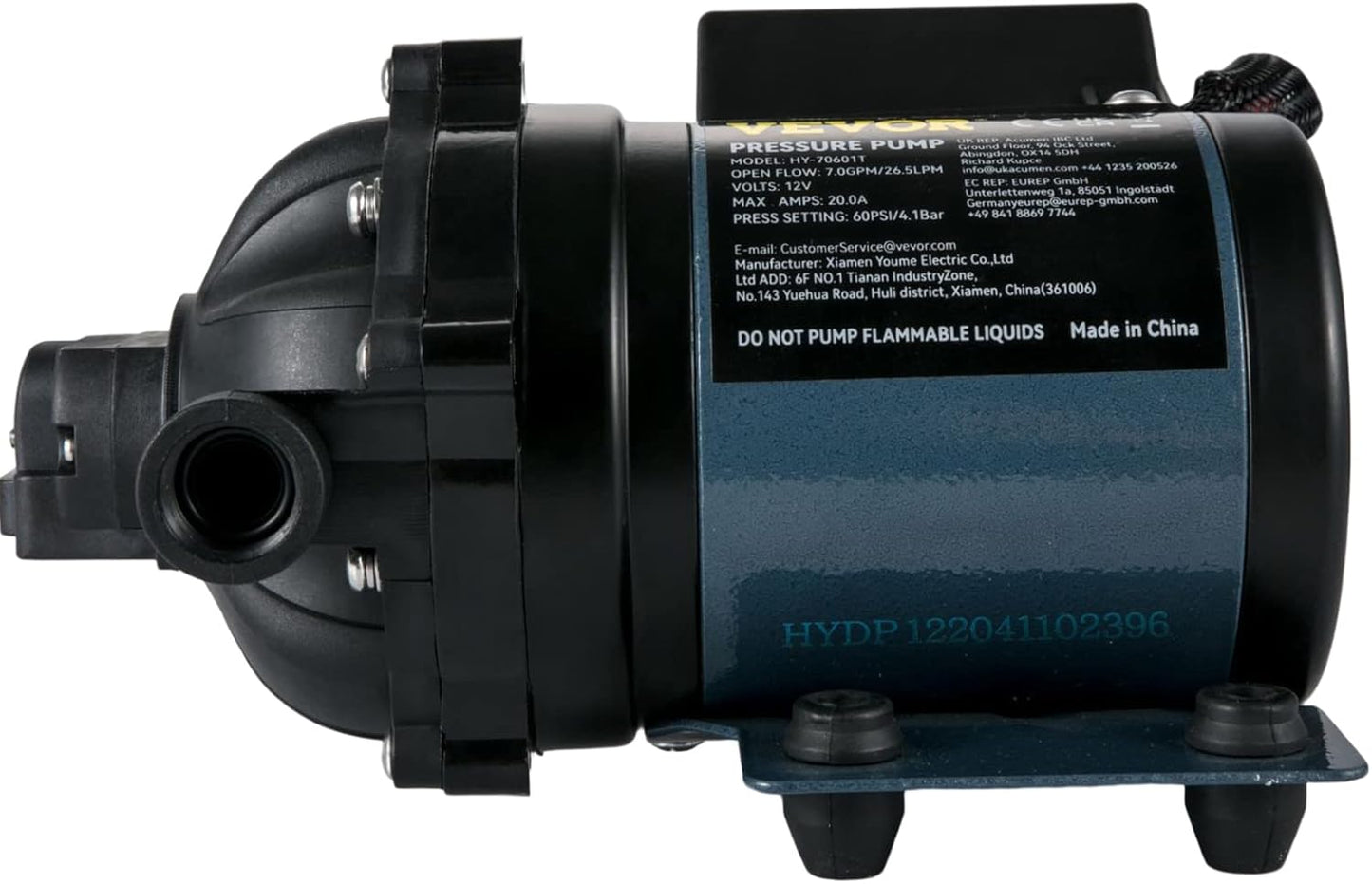 Washdown Pump, 12V DC, 7 GPM 60 PSI, Max. 10 FT Lift Self Priming Water Pump, W/Epdm Valve, Universal Salt Water Strainer & Female/Male Thread, for RV, Marine Deck, Yacht