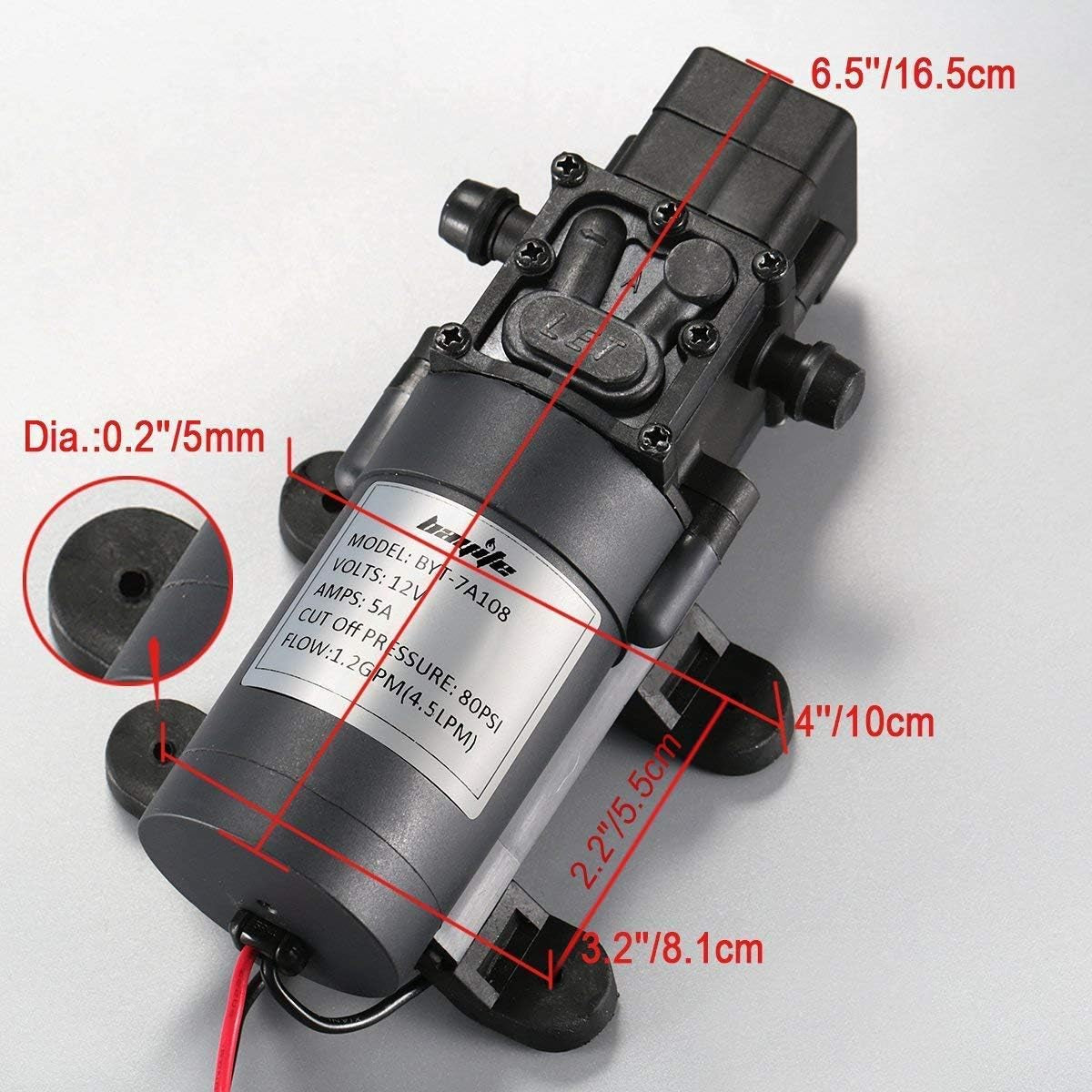 12V DC Water Transfer Pump with 2 Hose Clamps 12 Volt Diaphragm Pump Self Priming Sprayer Pump with Pressure Switch 4.5 L/Min 1.2 GPM 80 PSI Adjustable for Weed ATV Marine Boat